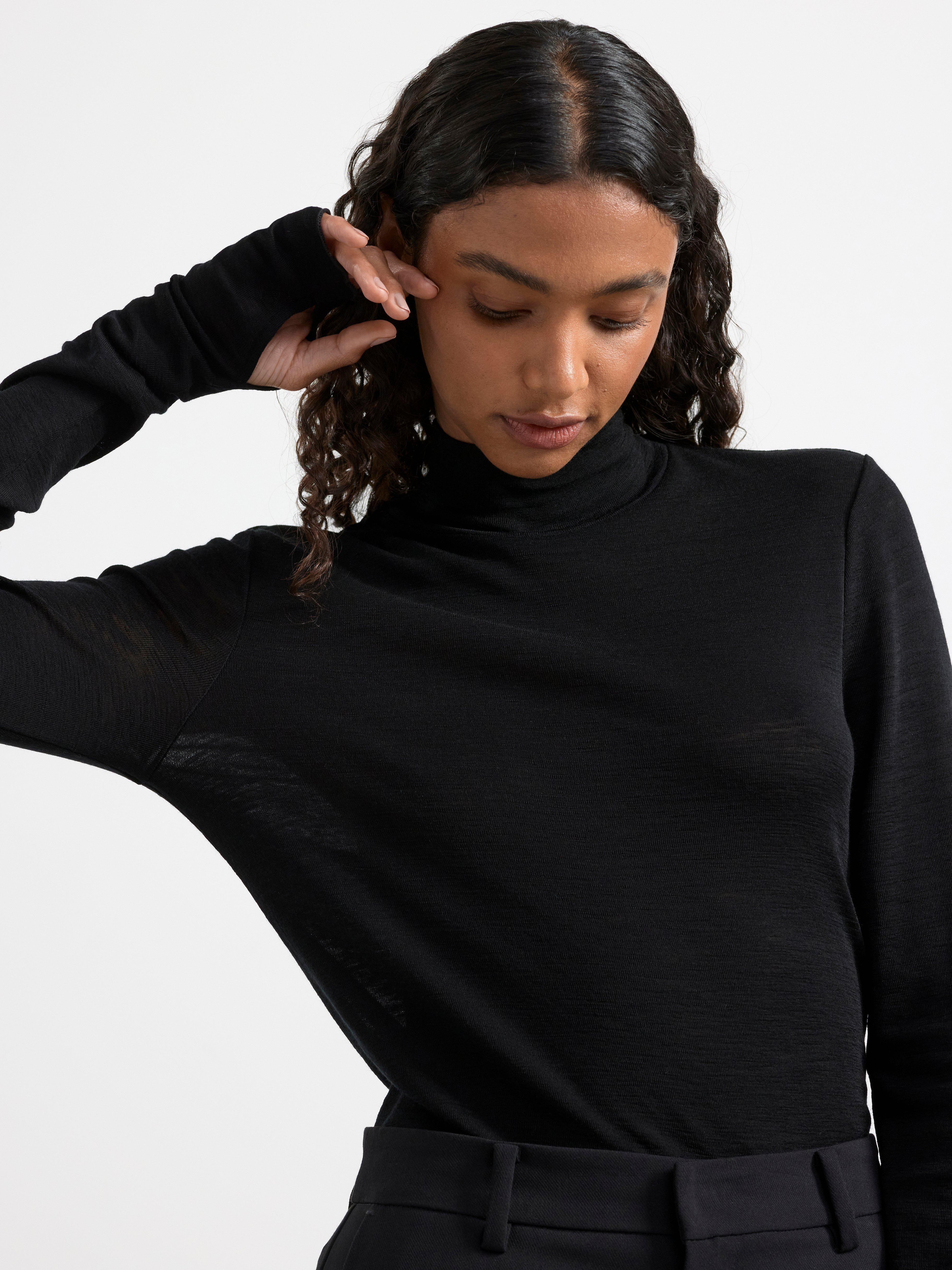 Long sleeve top in merino wool Black