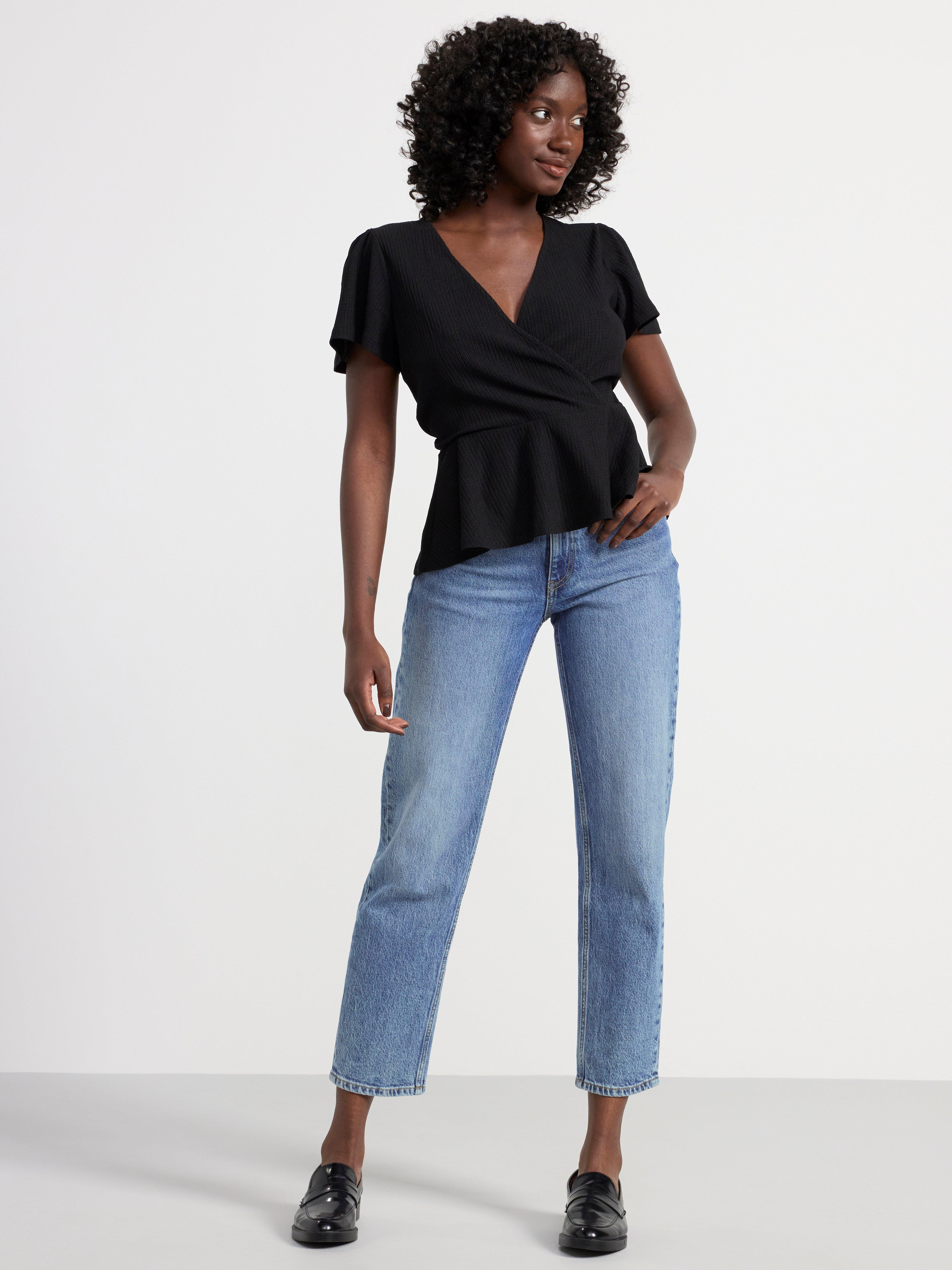 Short sleeve peplum top Black