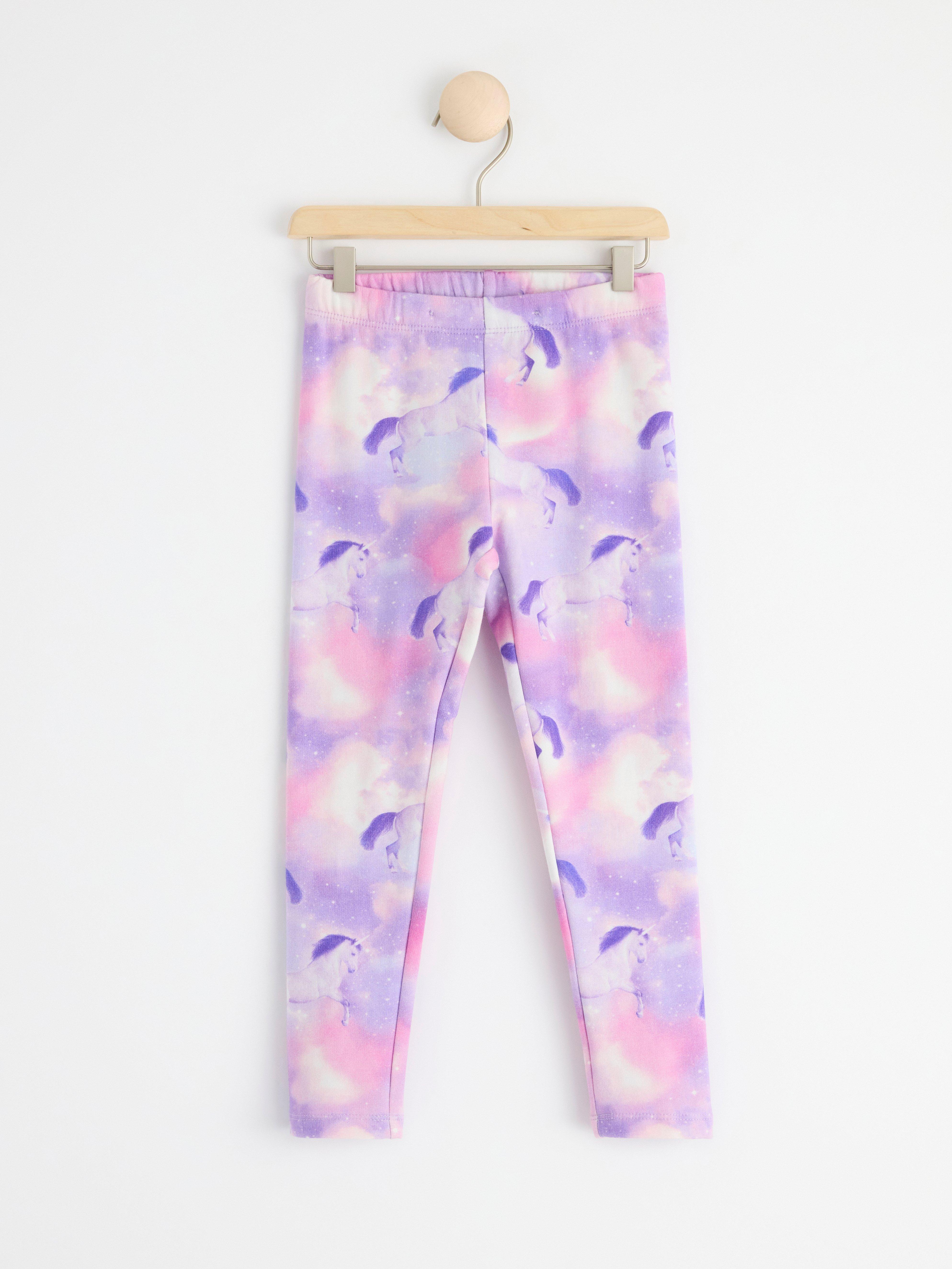 Leggings with brushed inside and unicorns Light Dusty White