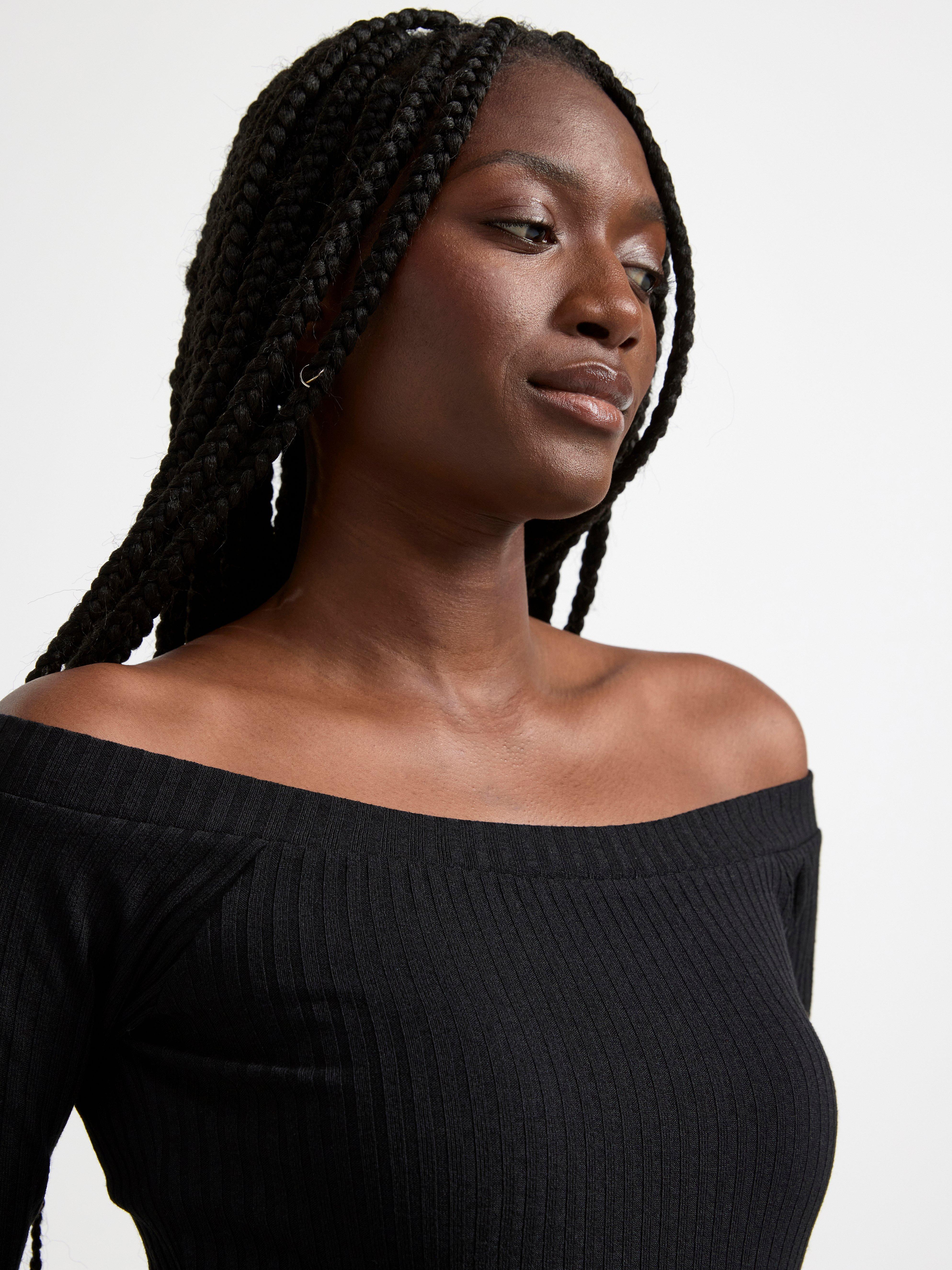 Fitted boat neck top Black