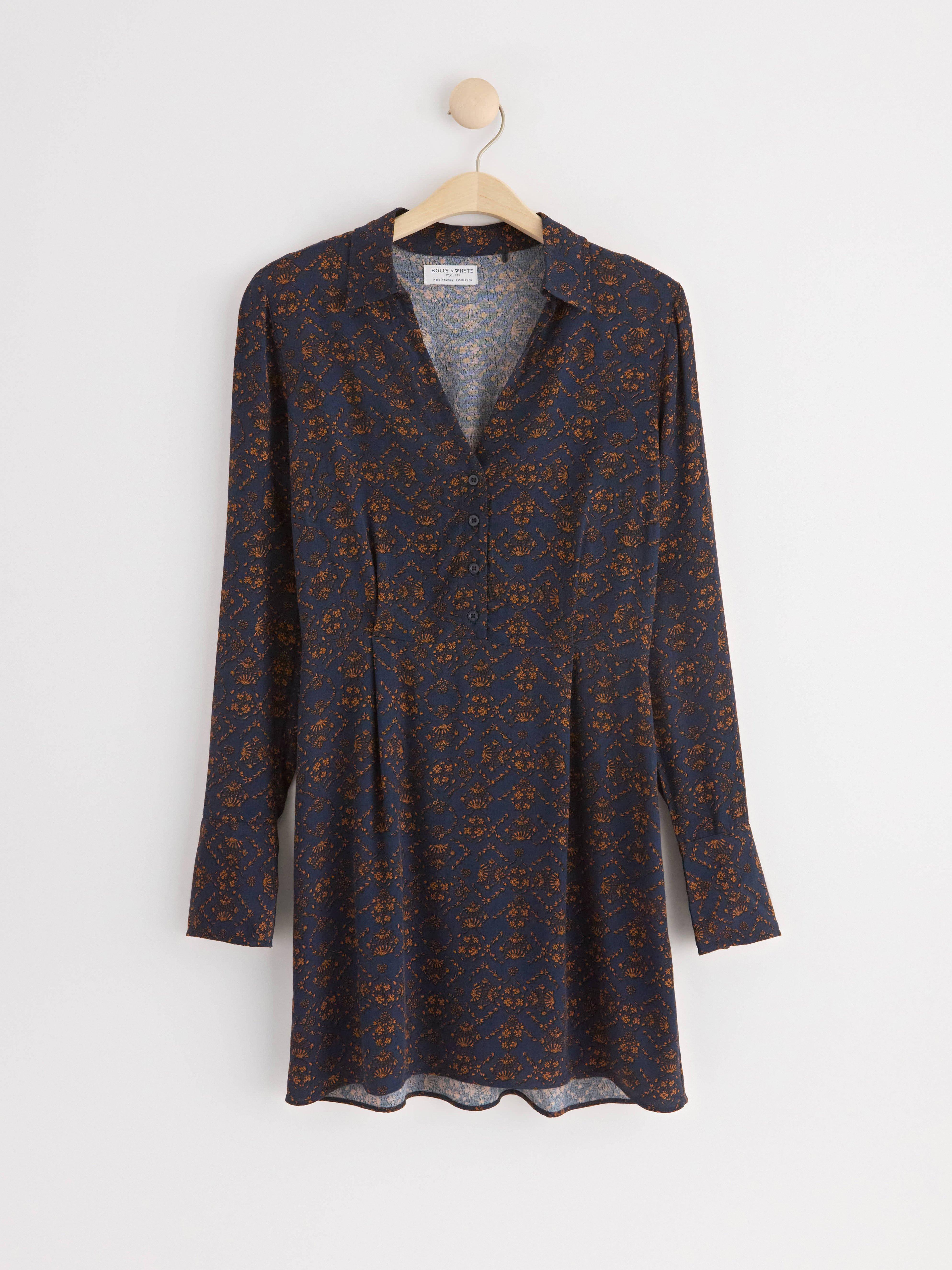 Long sleeve mini dress with pattern Dark Navy