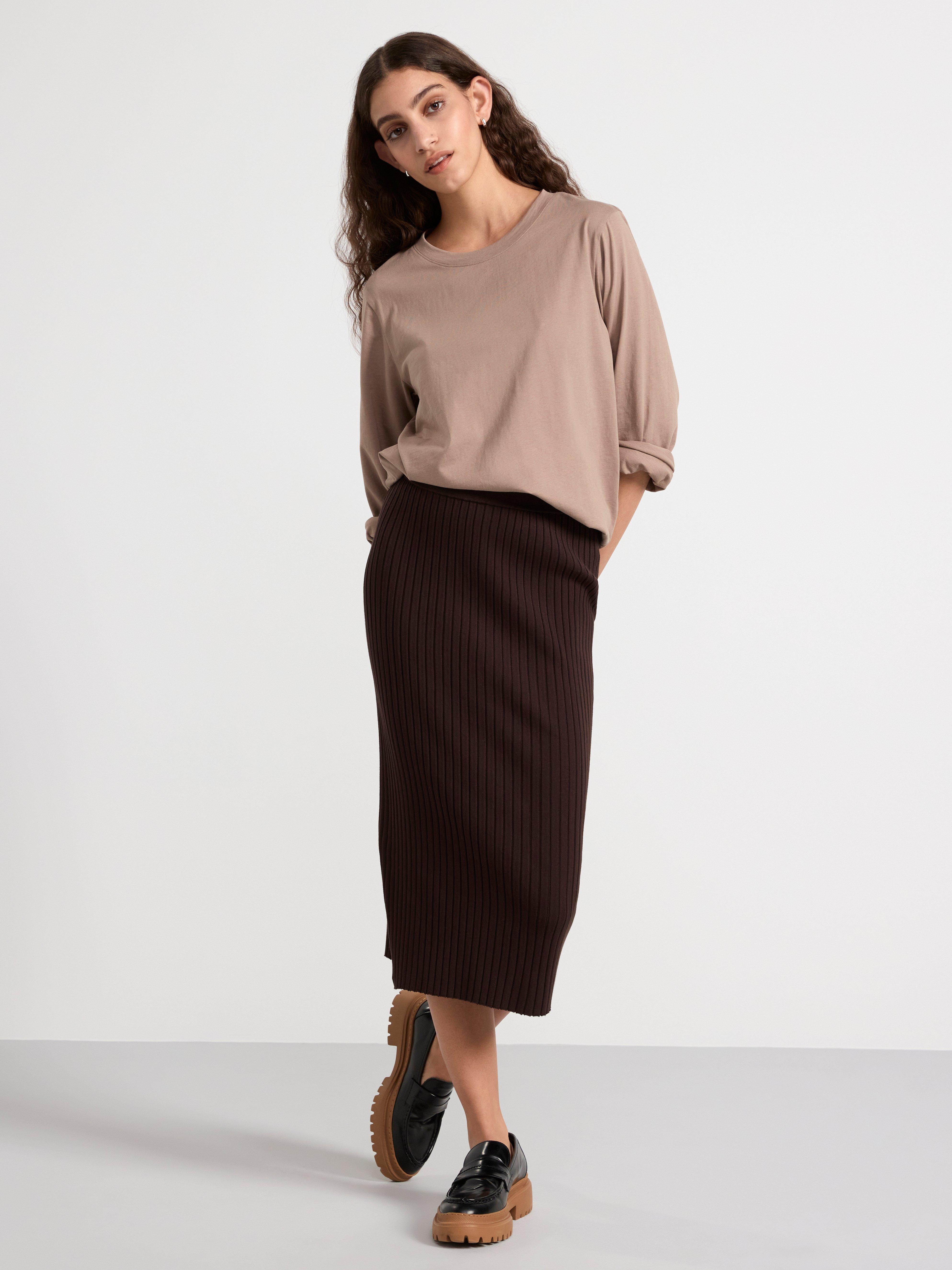 Ribbed midi skirt Brown
