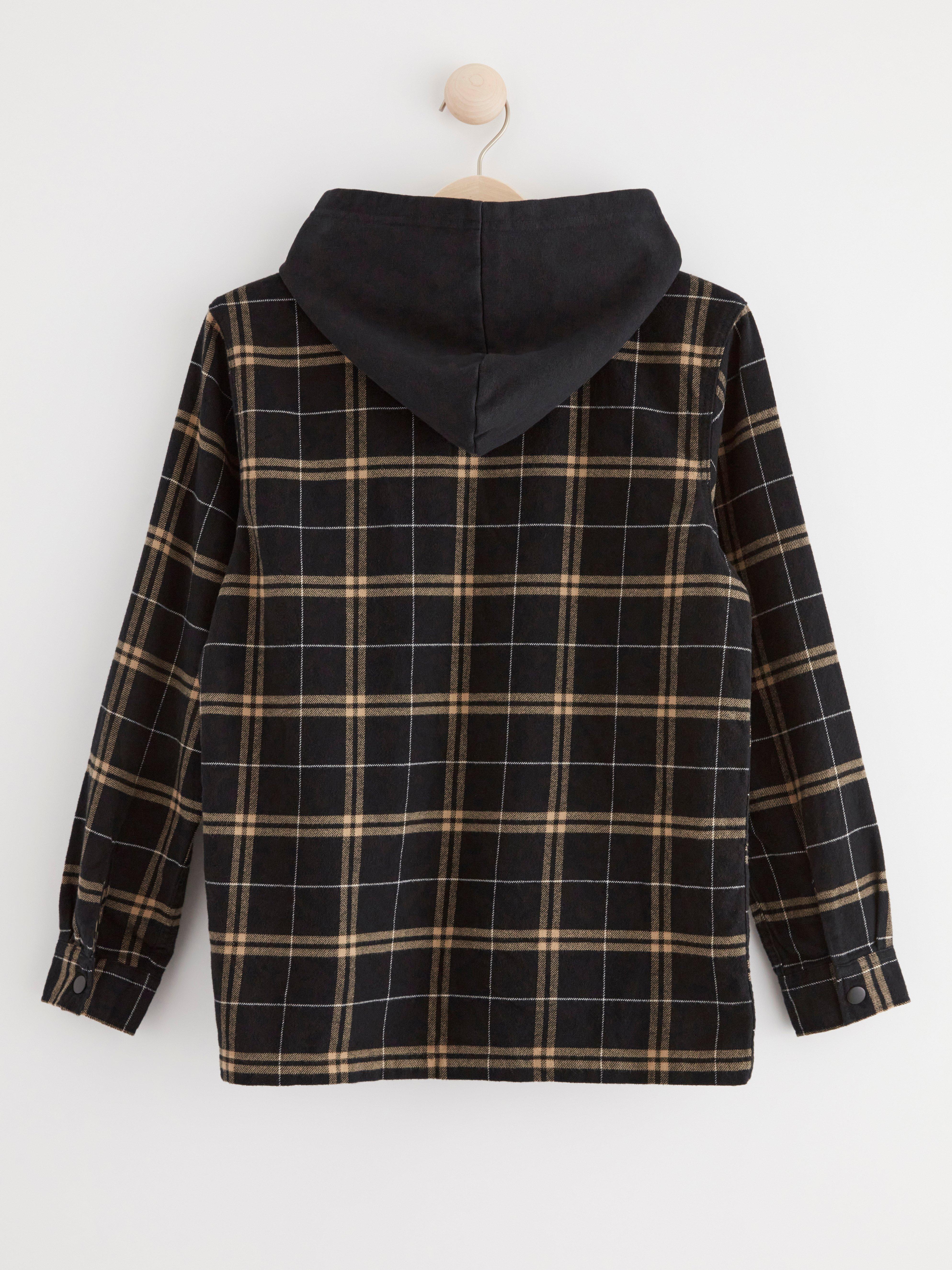 Checked shirt with hood Black