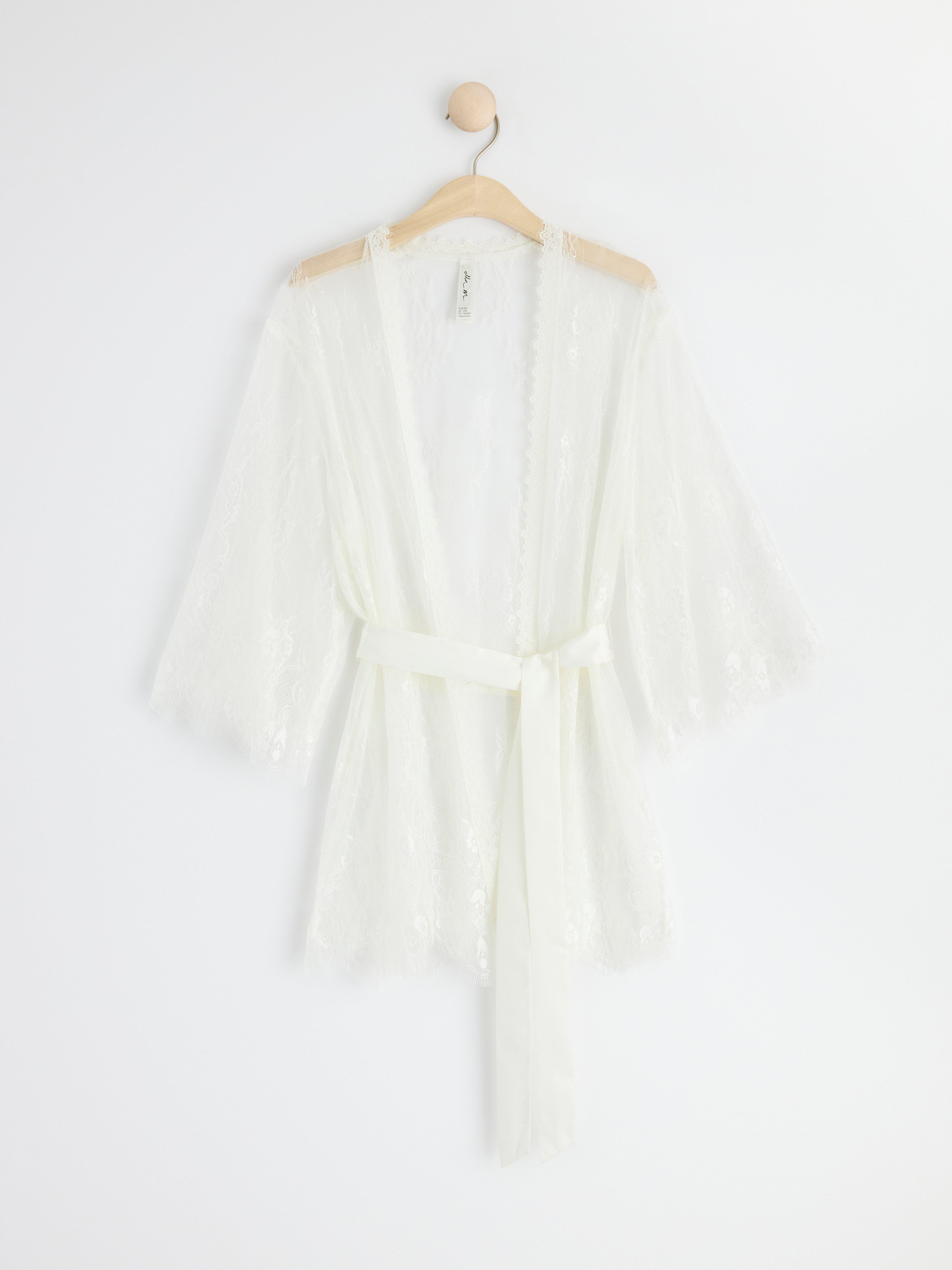 Short lace kimono Light White