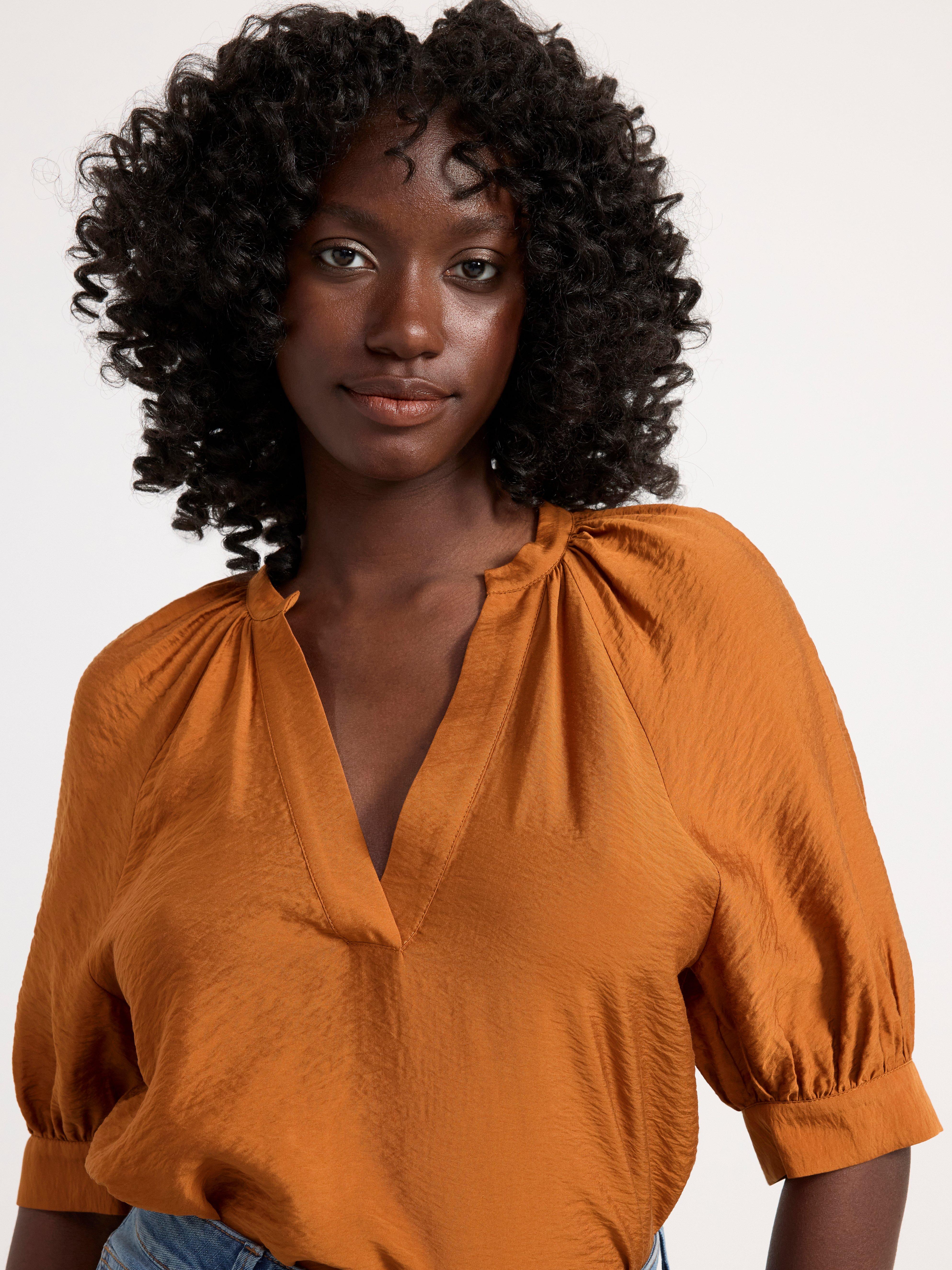 Blouse with puff sleeves Brown