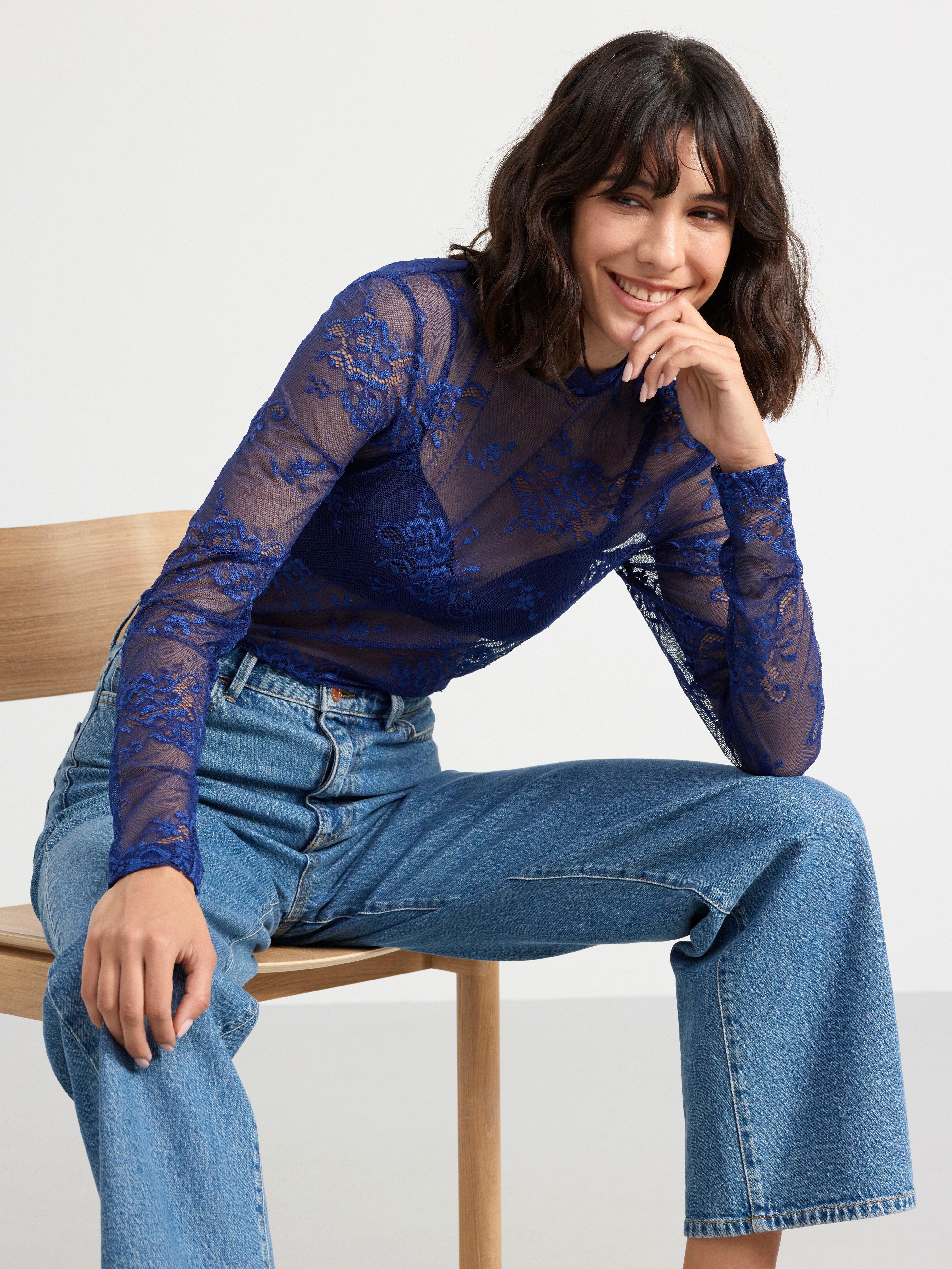 Long sleeve top in lace Dark Blue