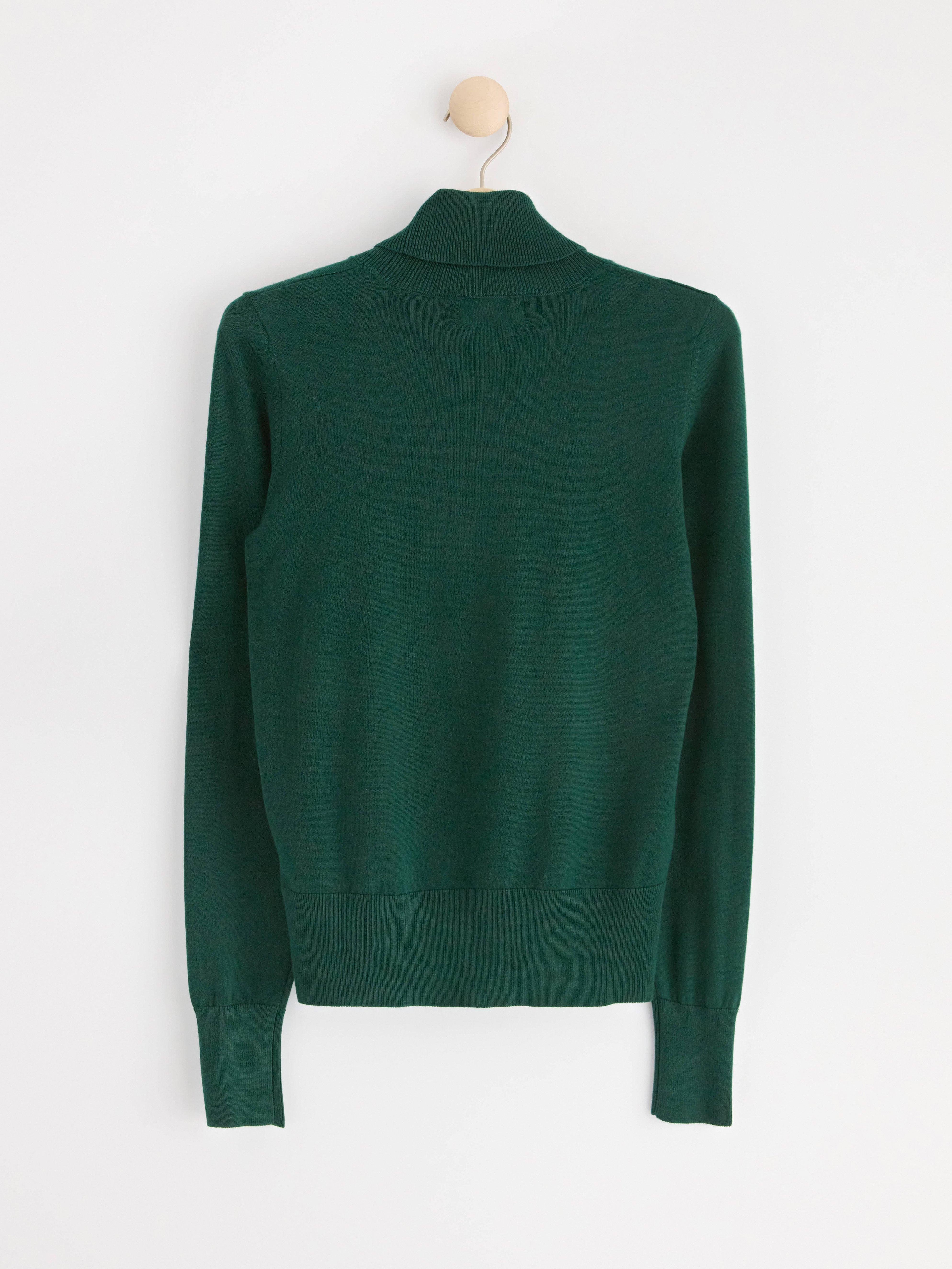 Fine-knit roll neck top Dark Green