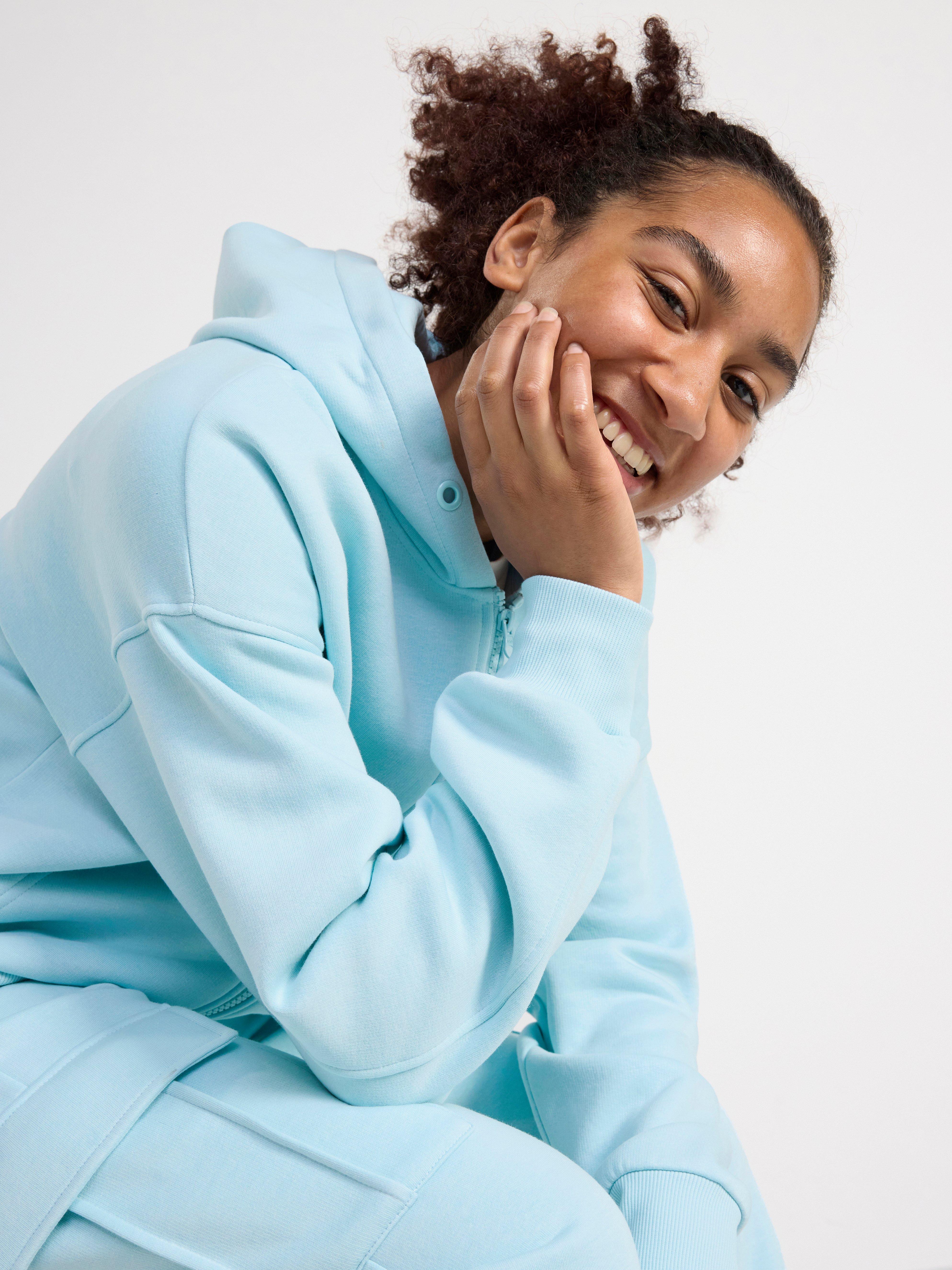 Zip hoodie with brushed inside Light Blue