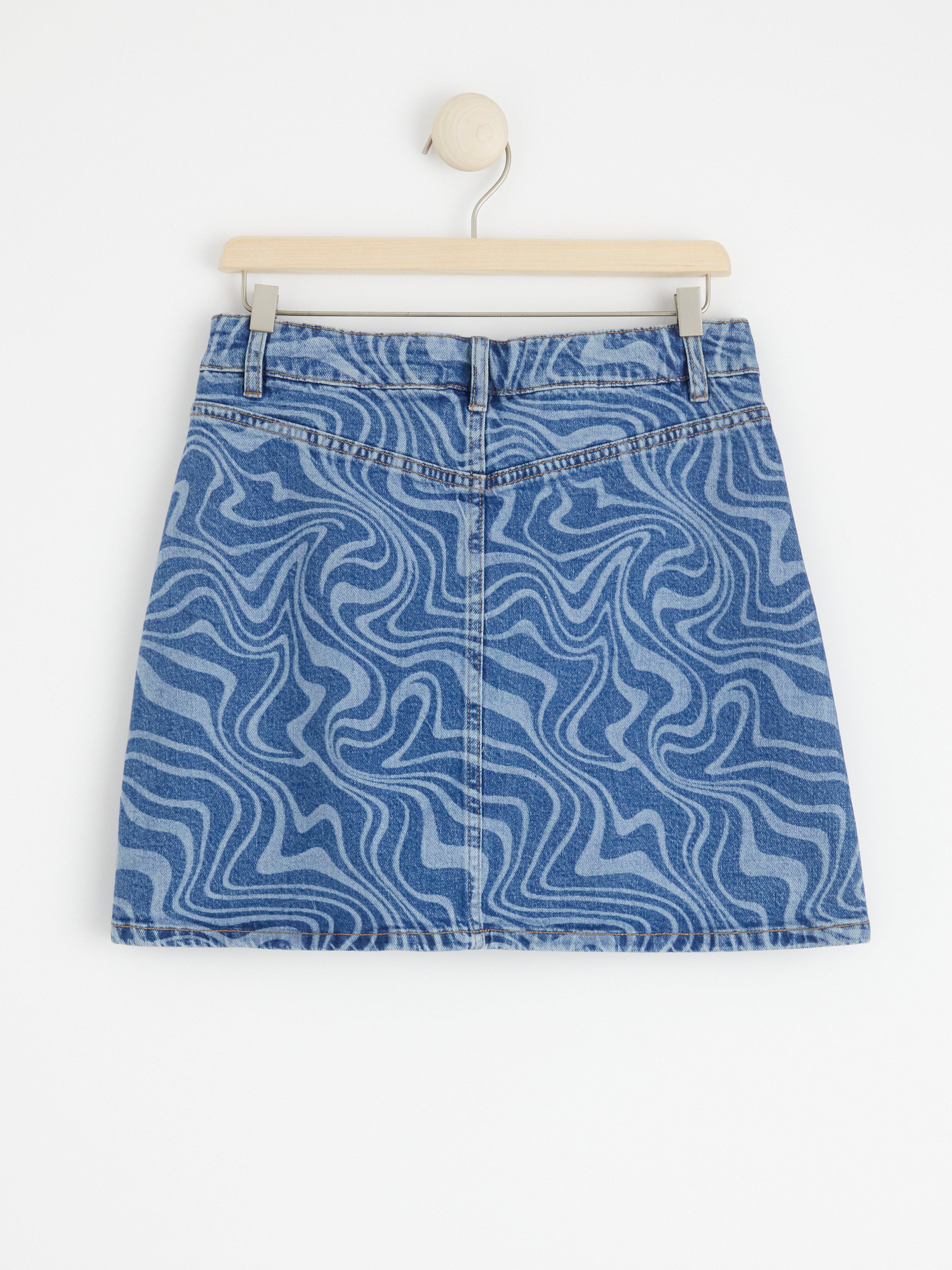 Denim skirt with swirl pattern Denim