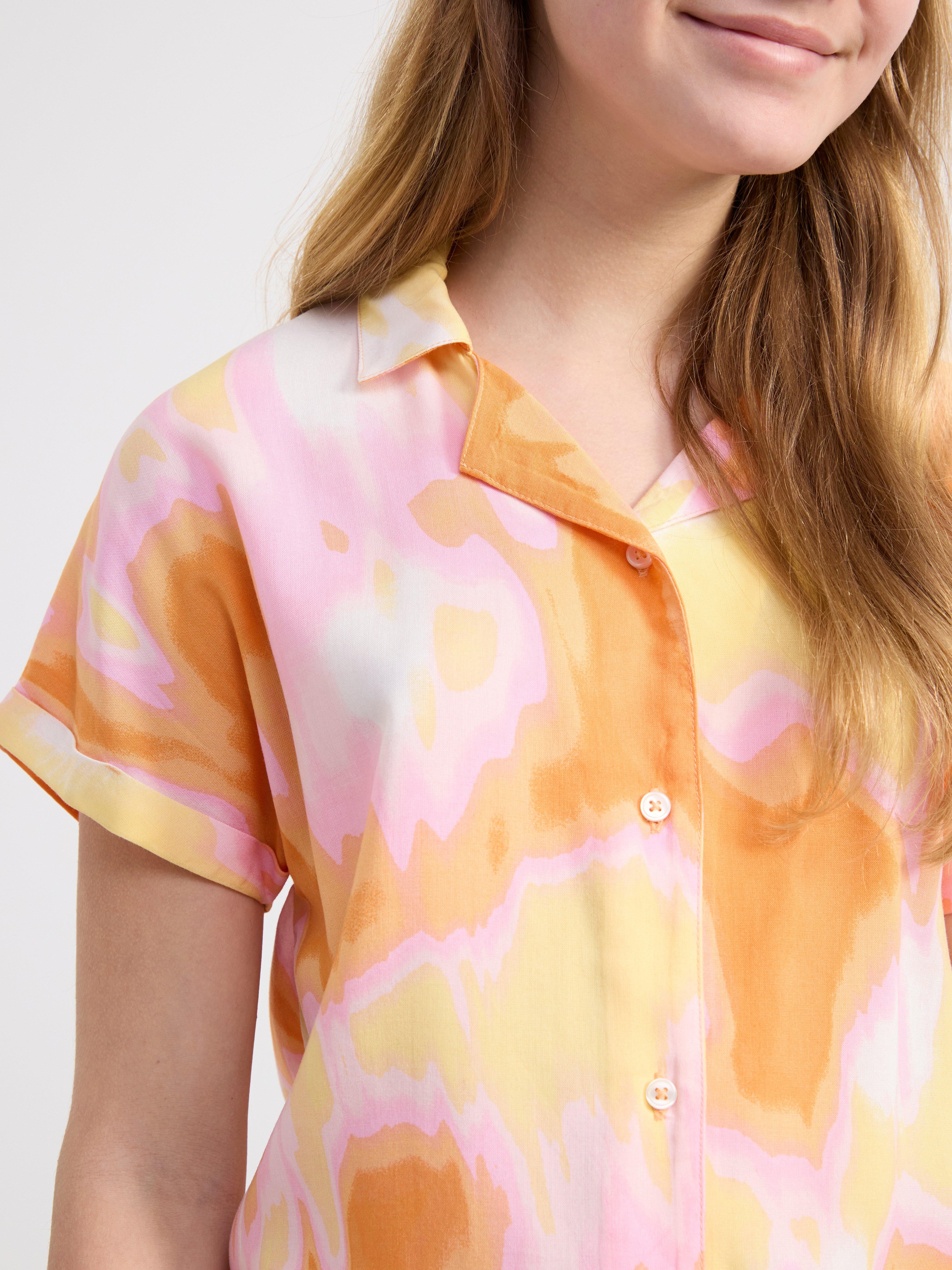 Patterned short sleeve blouse Light Orange