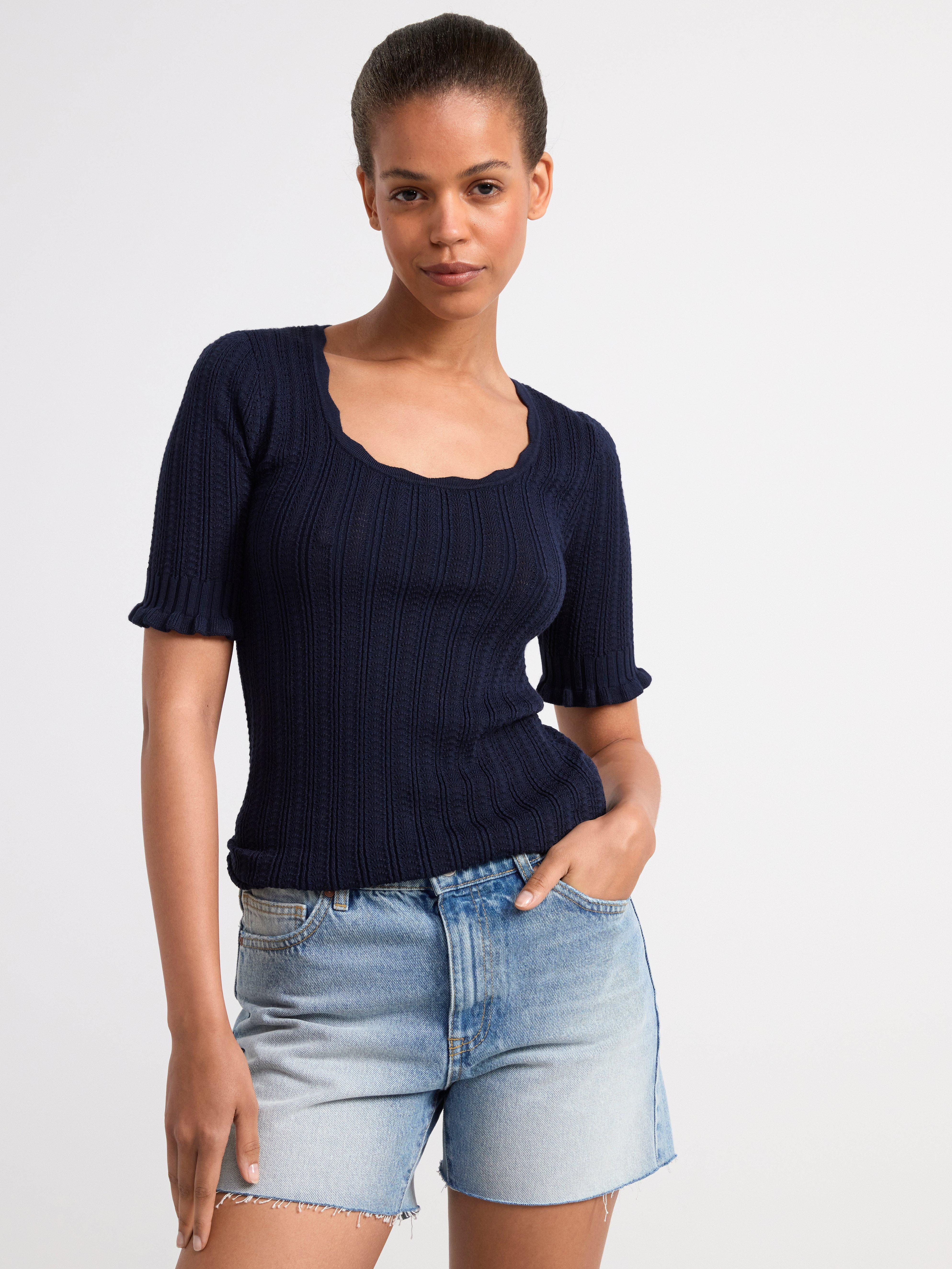 Short sleeve knitted top Navy