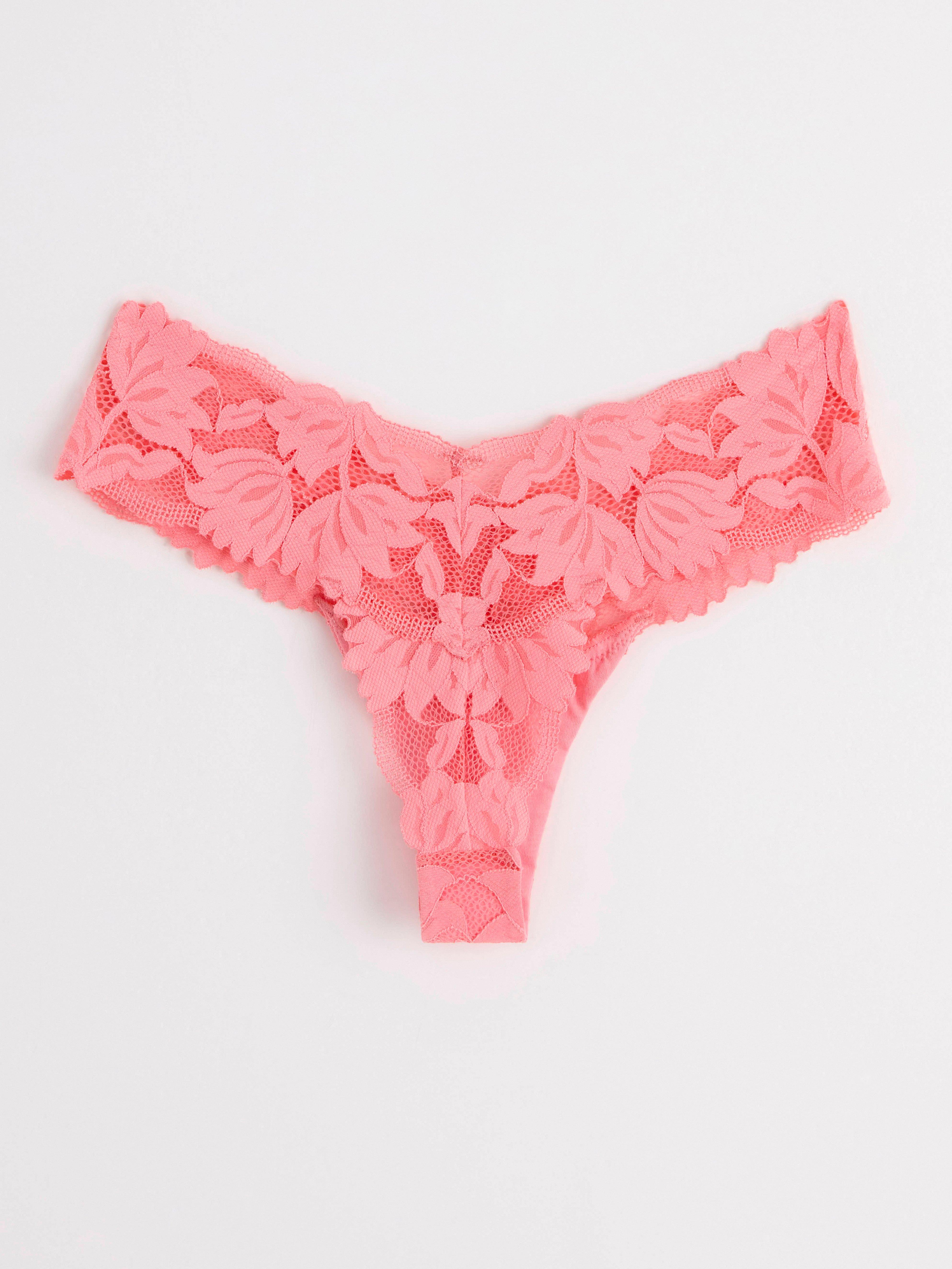 Thong low waist with mesh and lace Pink