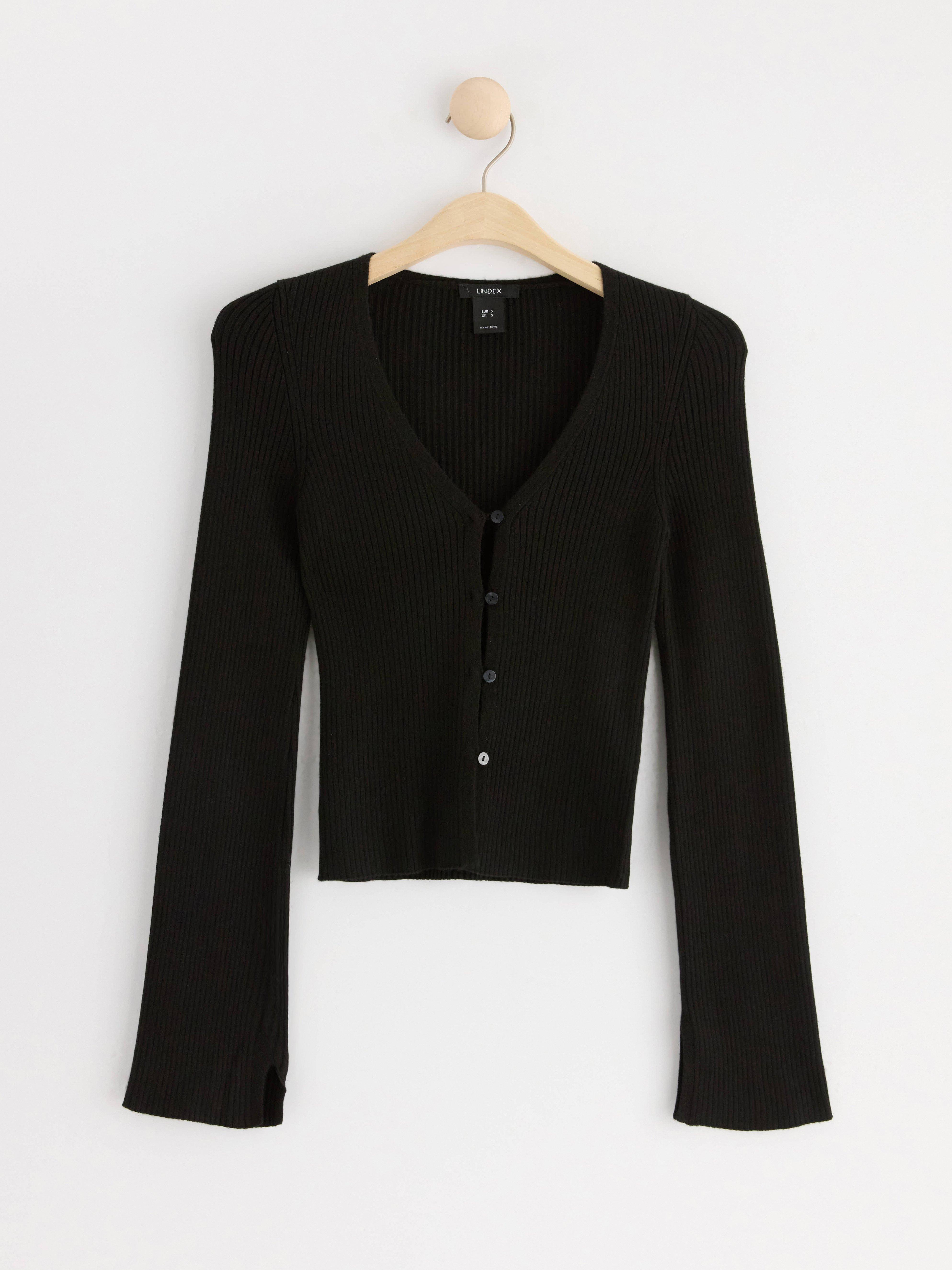 Rib-knitted cardigan Black