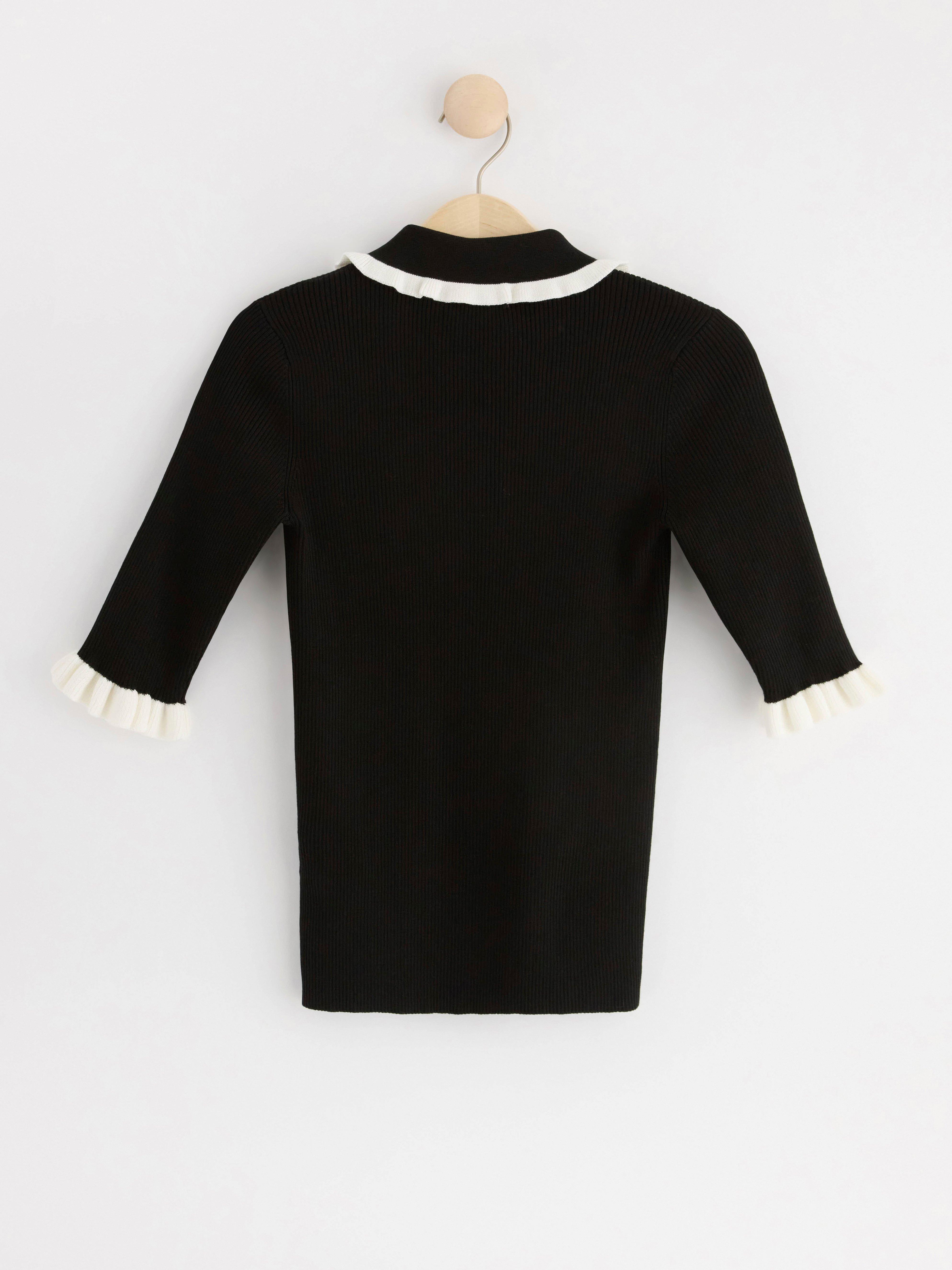 Ribbed top with frills Black