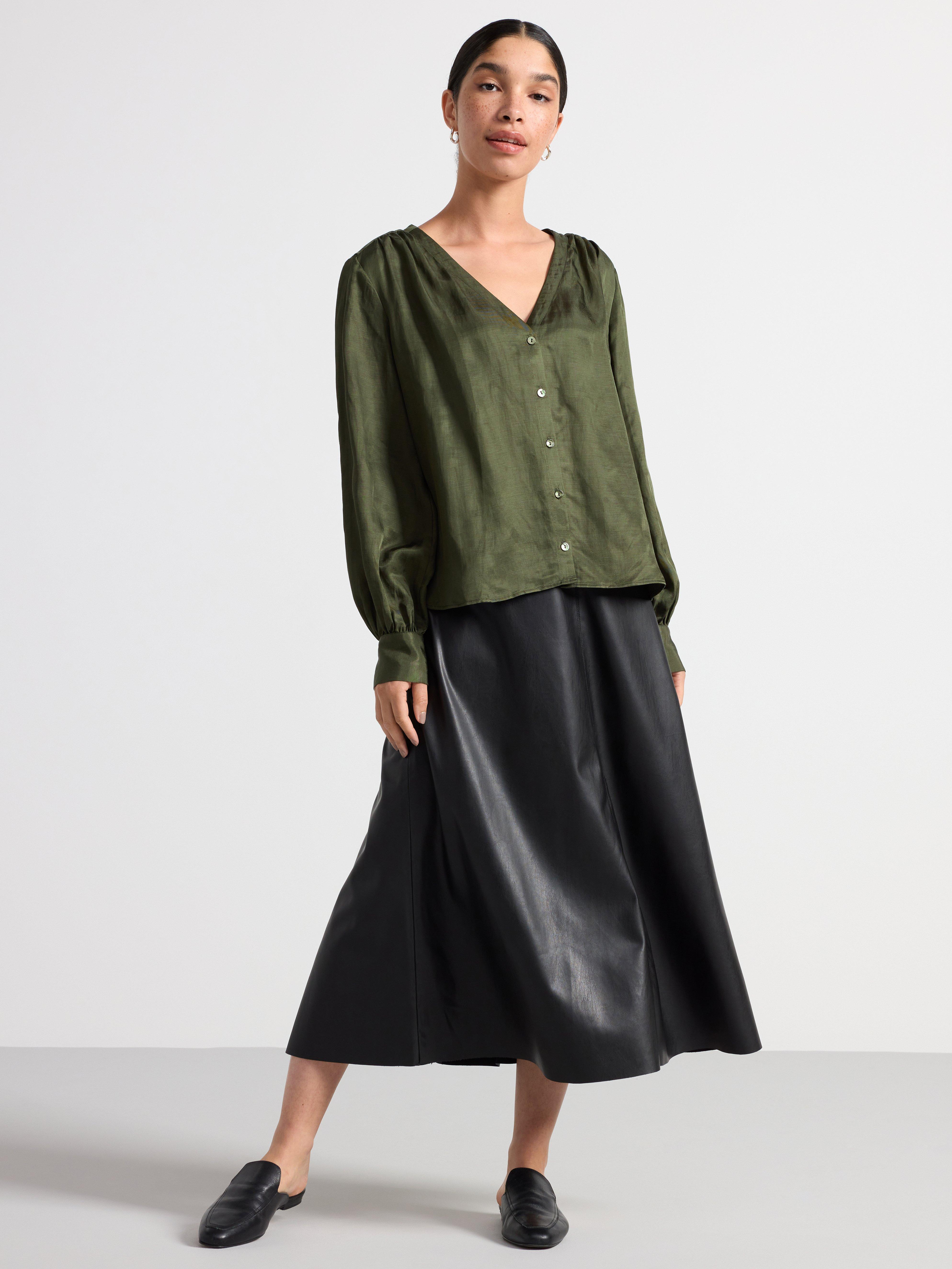 Long puff sleeve blouse green