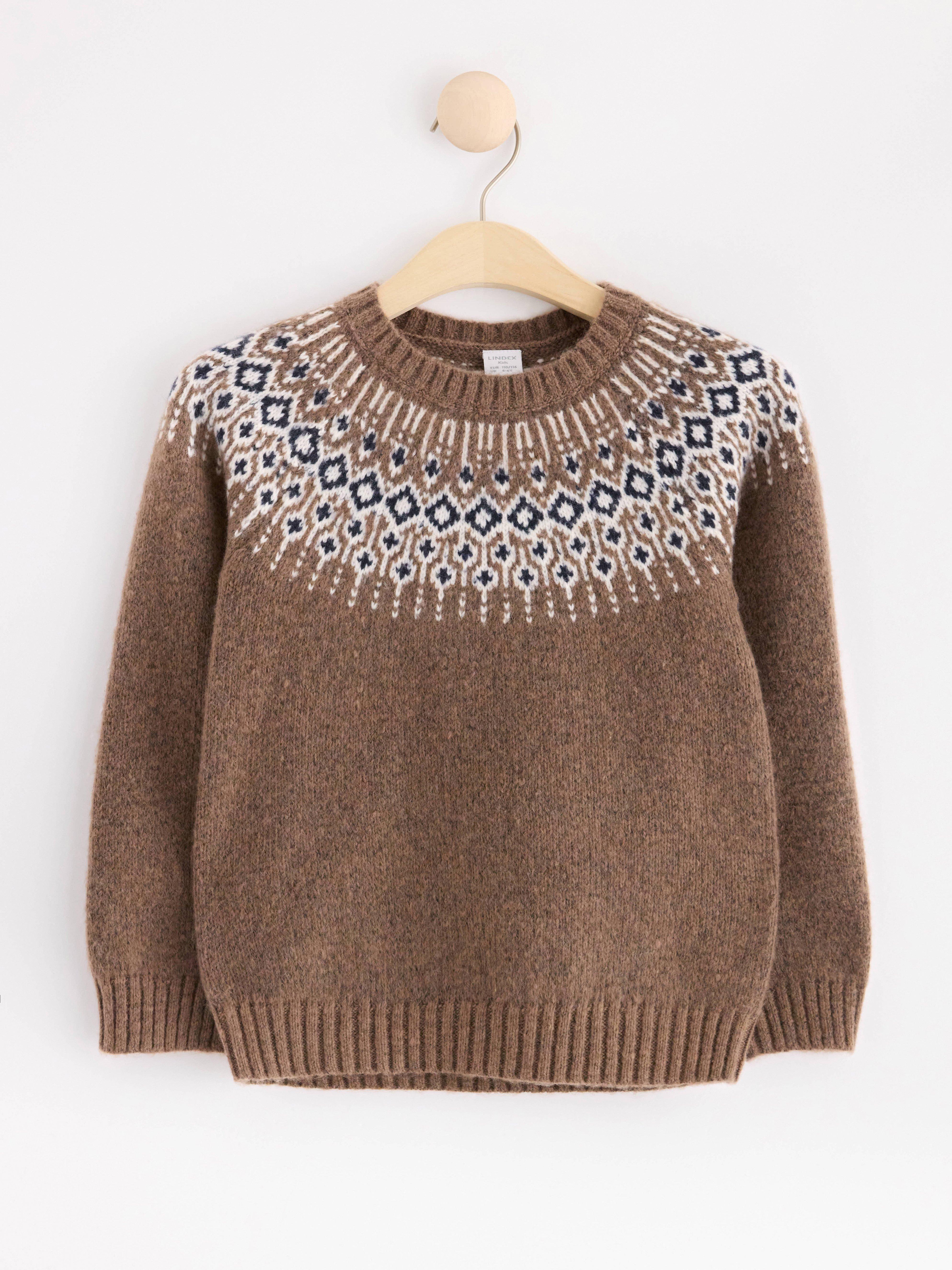 Knitted fair Isle jumper Brown