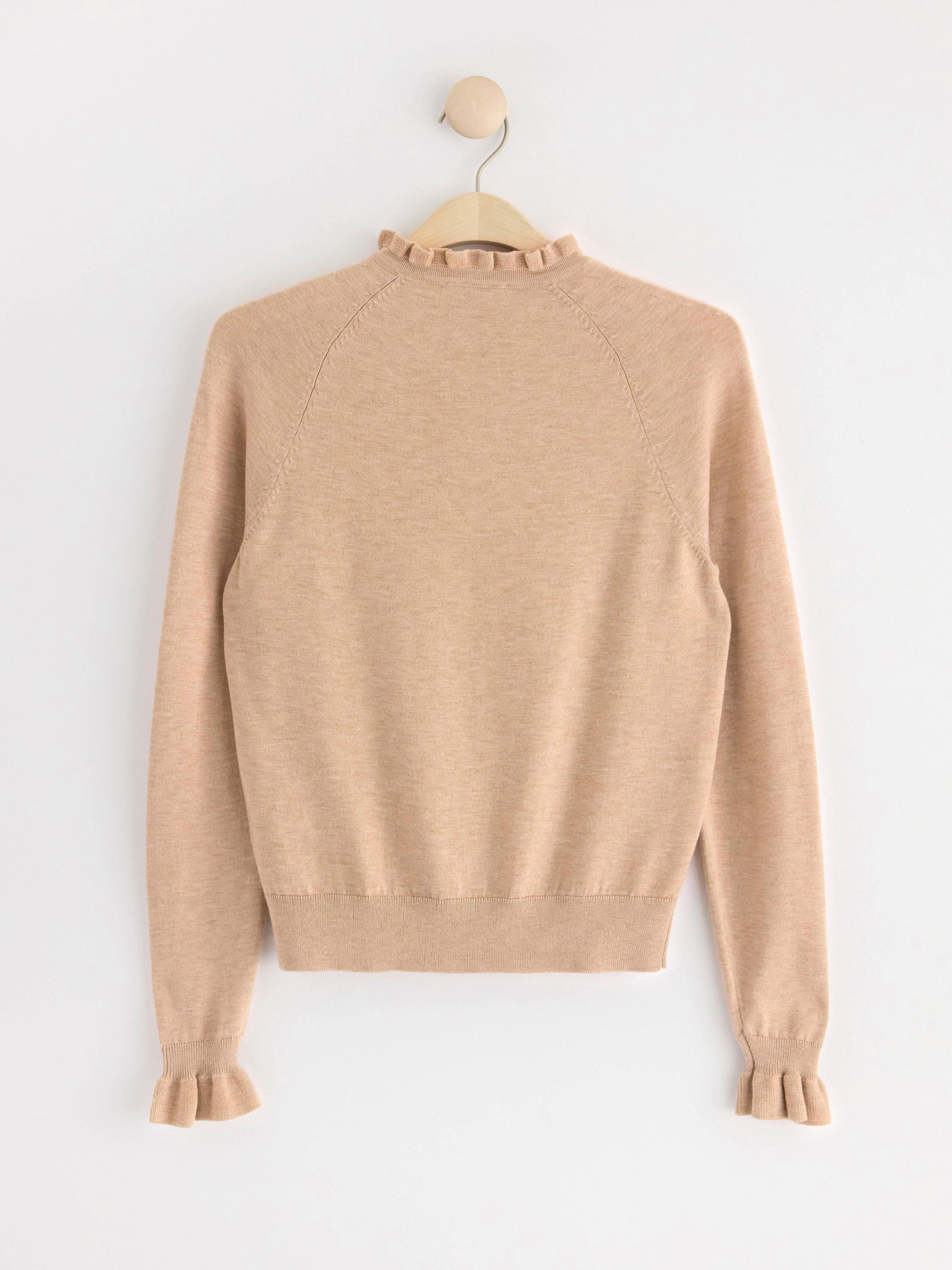 Fine-knit jumper with frill collar Beige