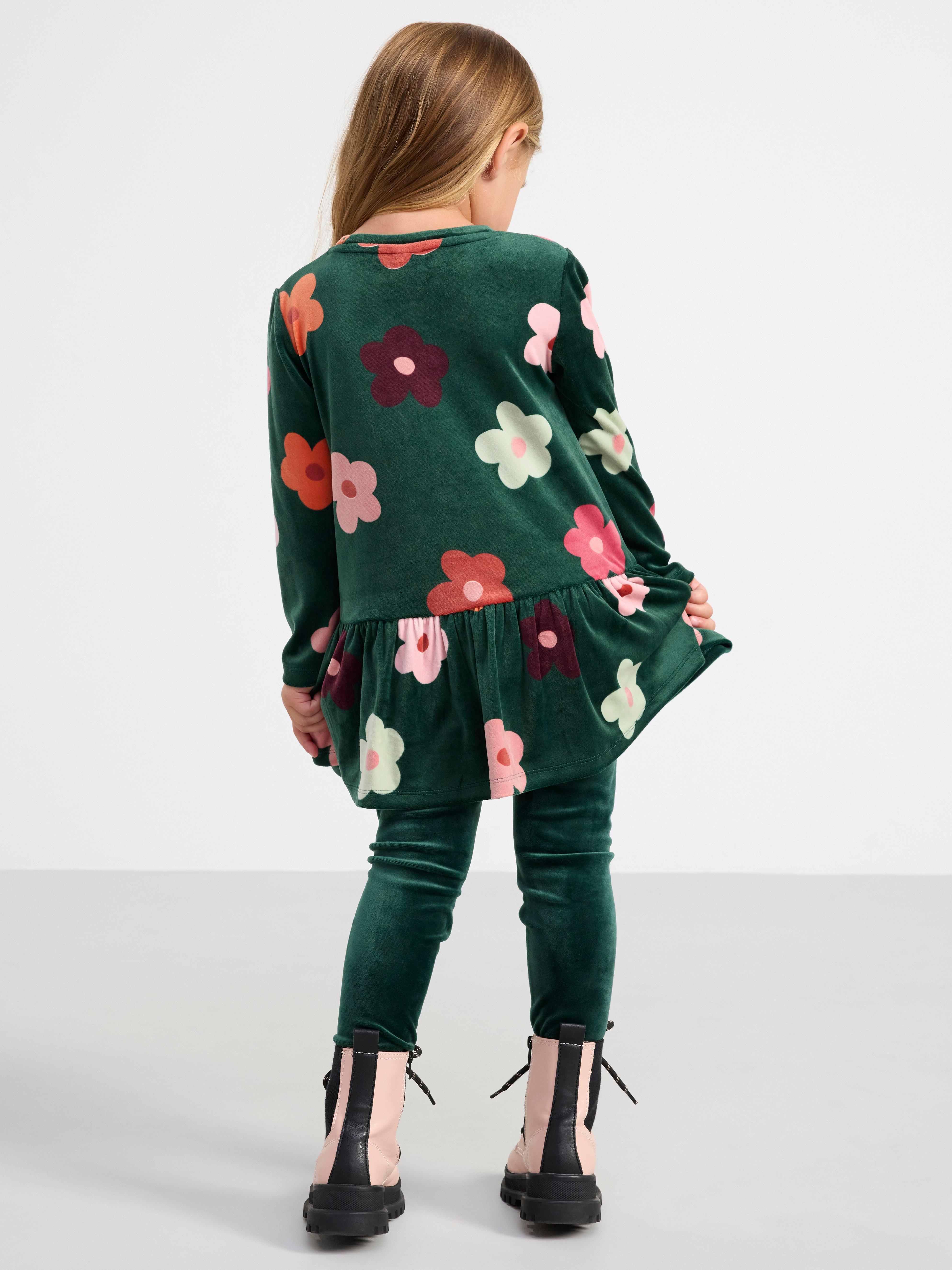 Tunic in velour with print Dark Dusty Green
