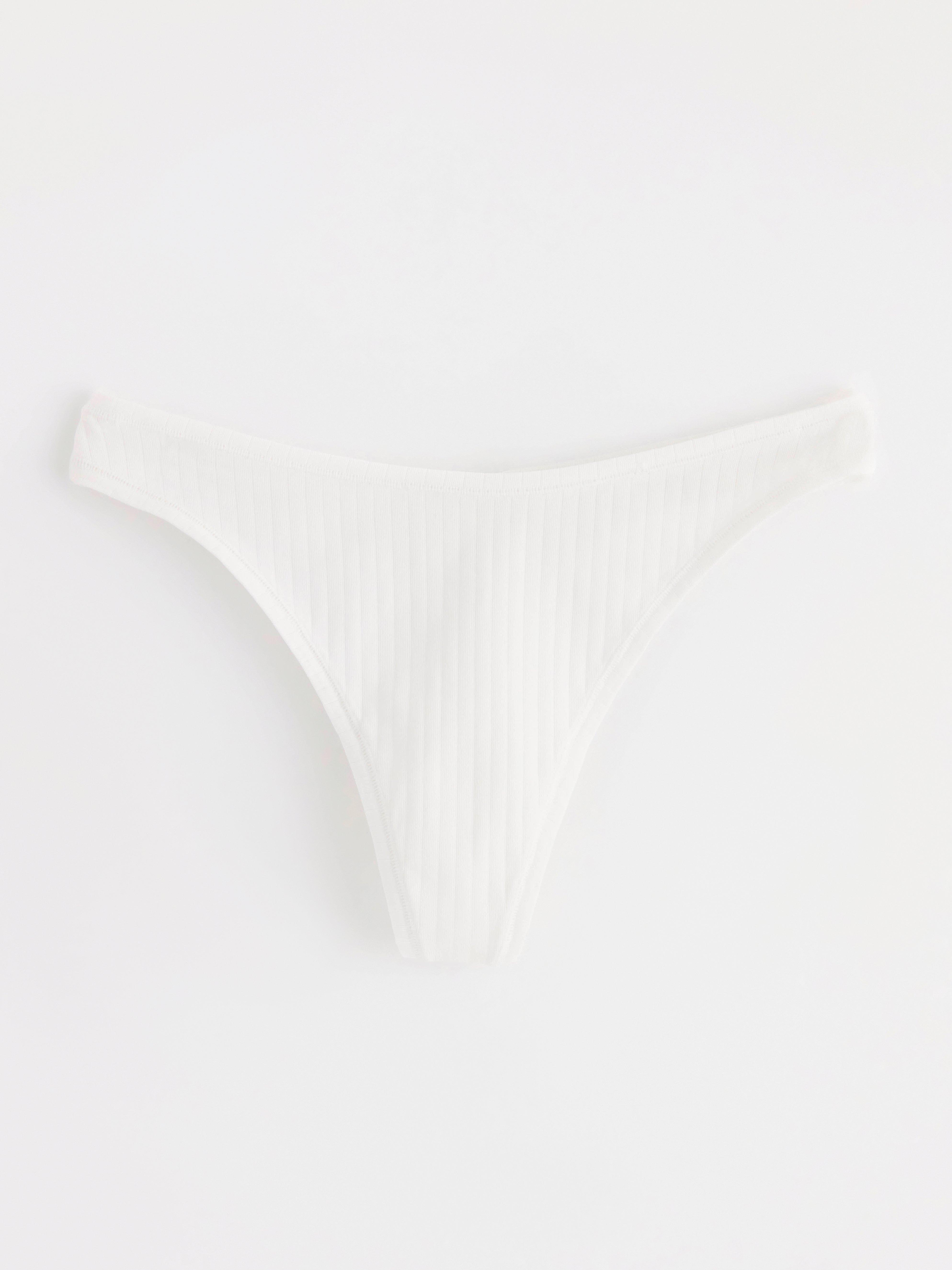 Ribbed regular waist thong White