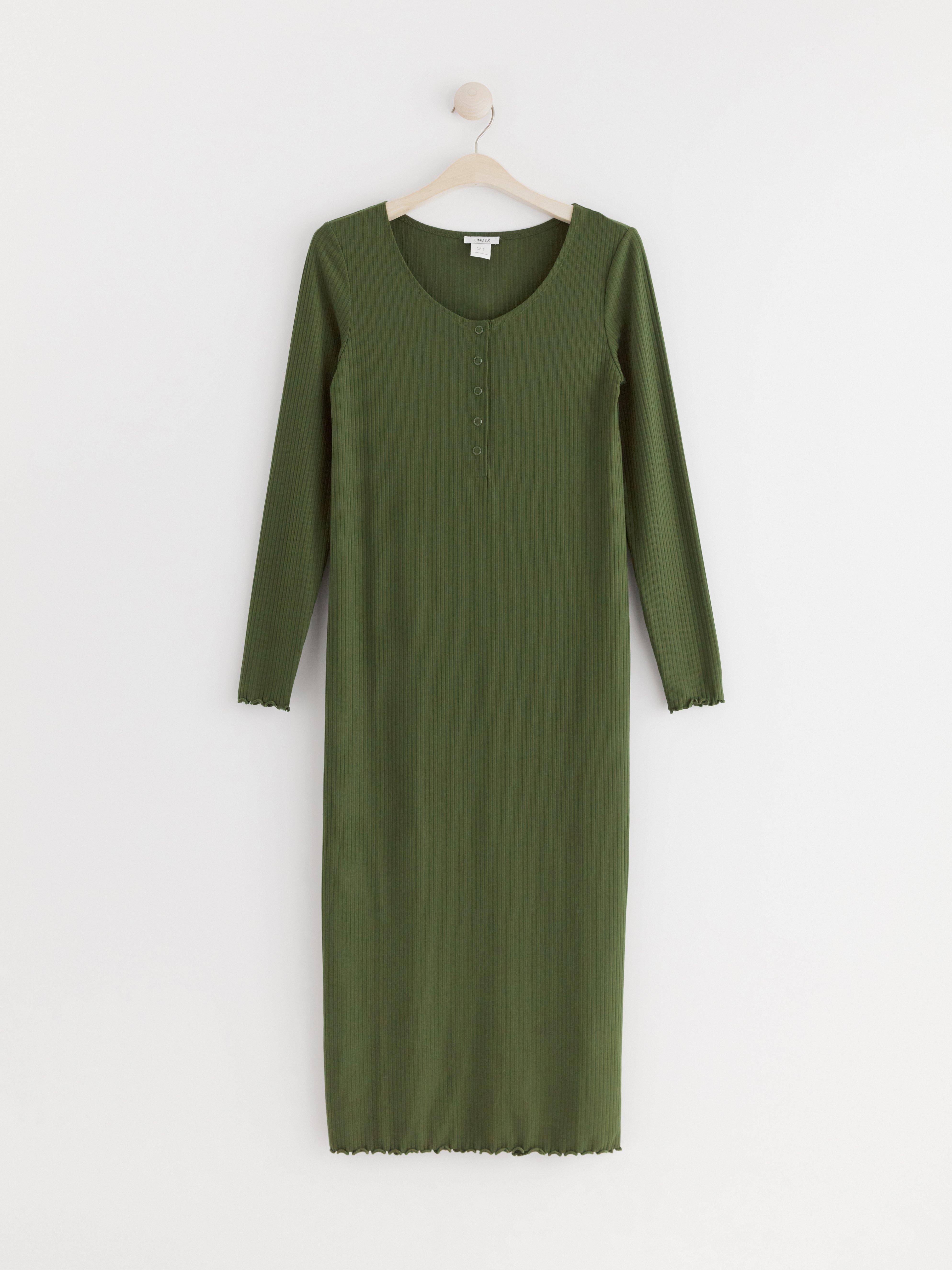 MOM Ribbed long sleeved jersey dress Khaki