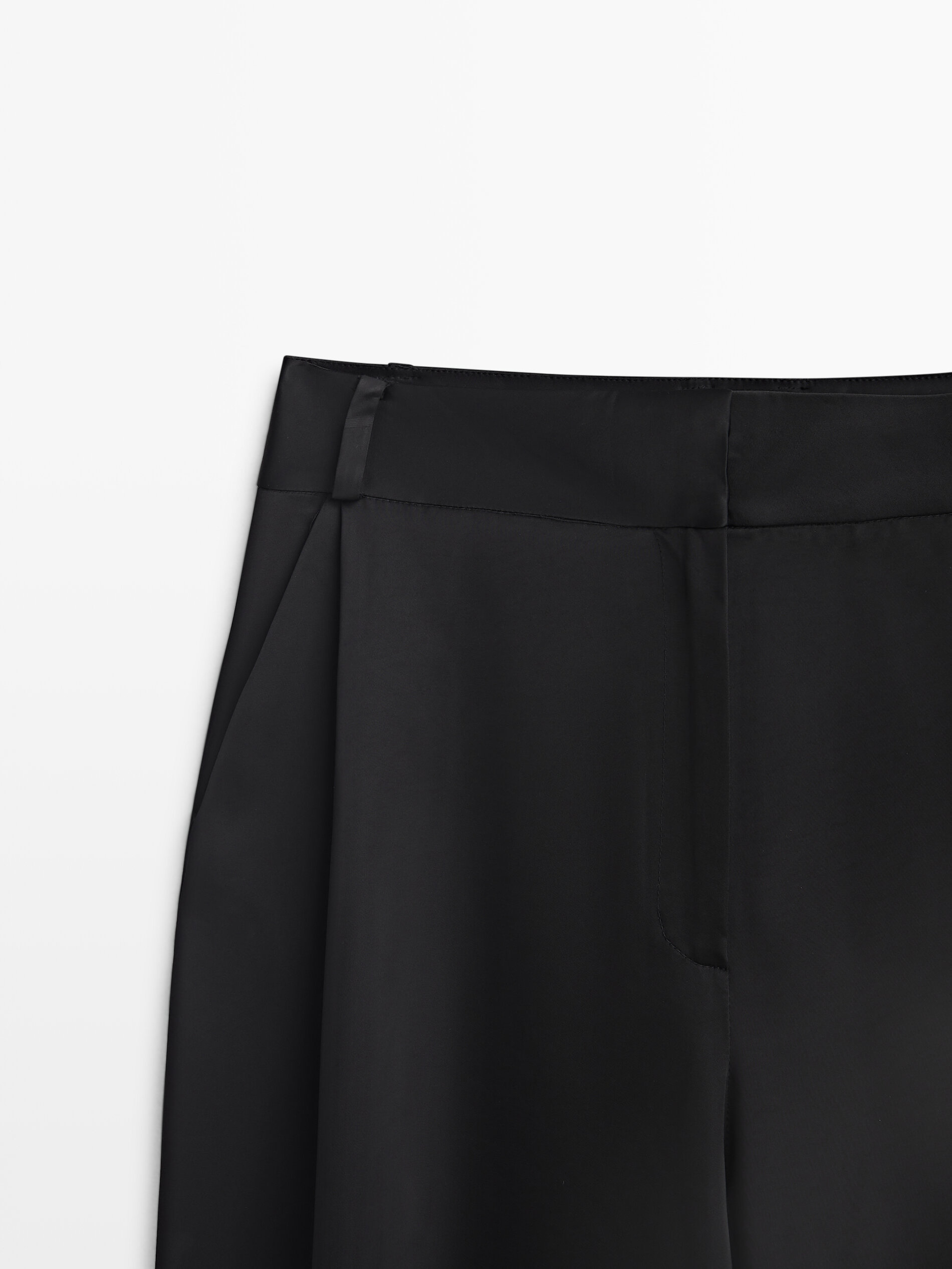 Pantalón negro satinado pinzas -Studio - NEGRO
