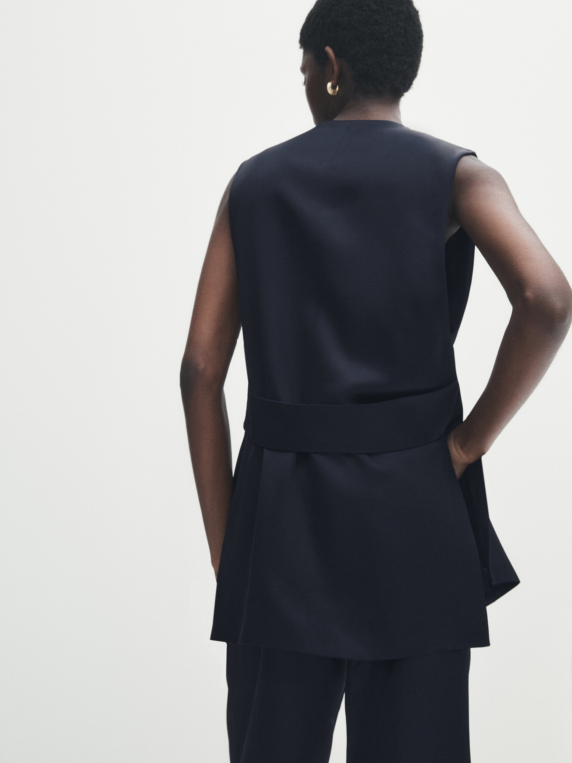 Chaleco largo satinado azul marino - AZUL MARINO