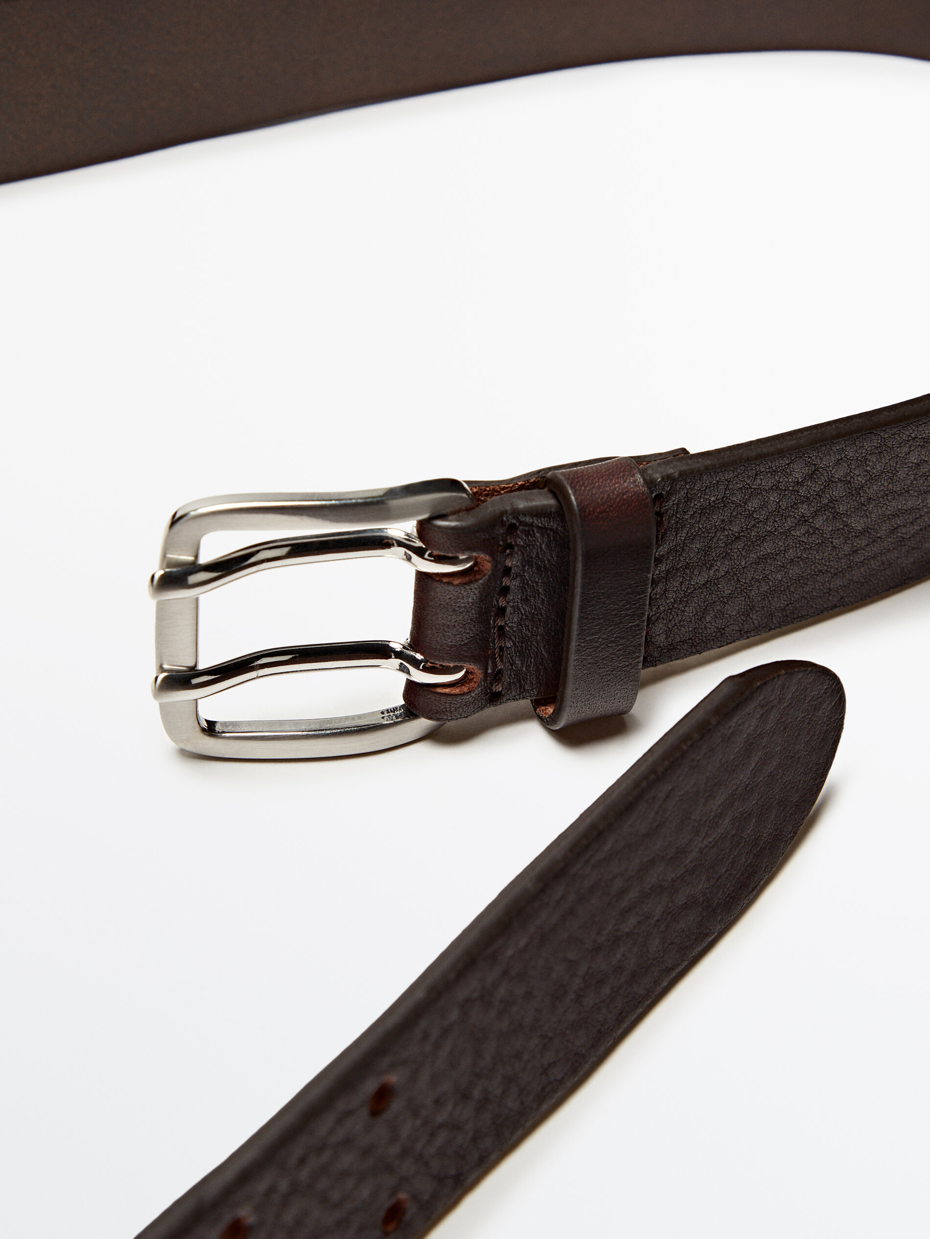 Cinturón piel doble aguja - MARRÓN