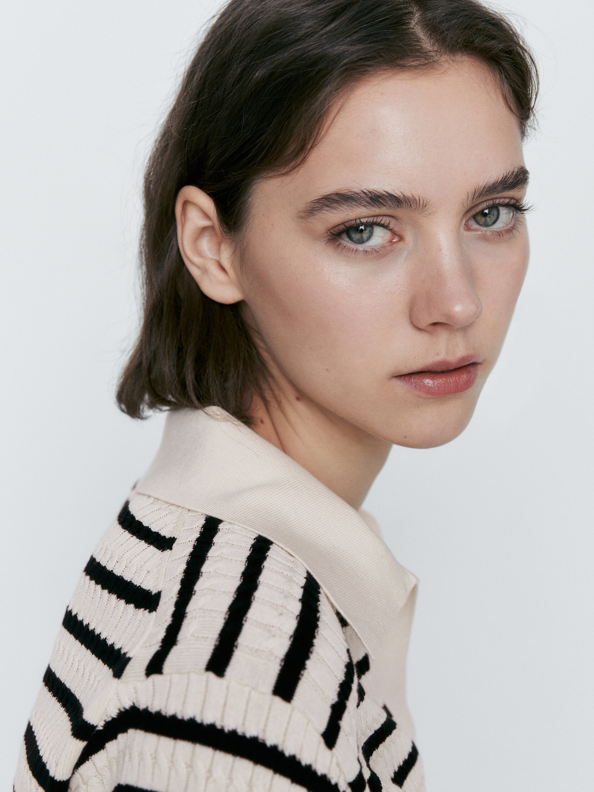 Jersey polo rayas punto trenzas - CRUDO