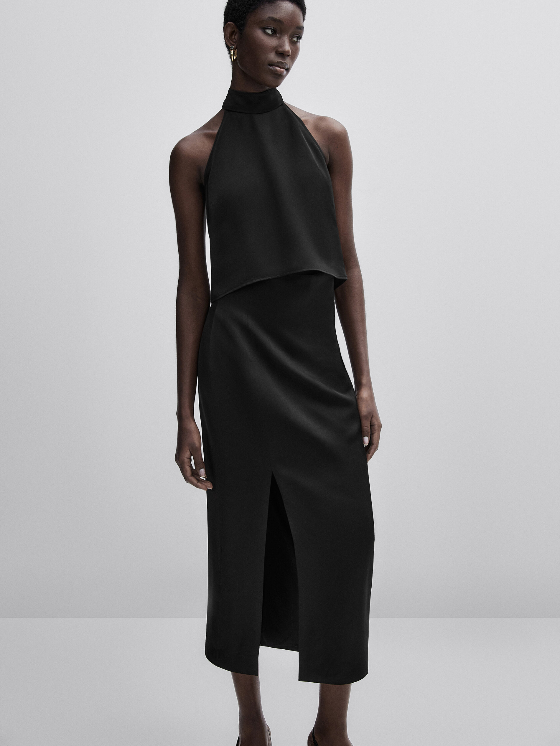 Falda tubo satinada -Studio - NEGRO