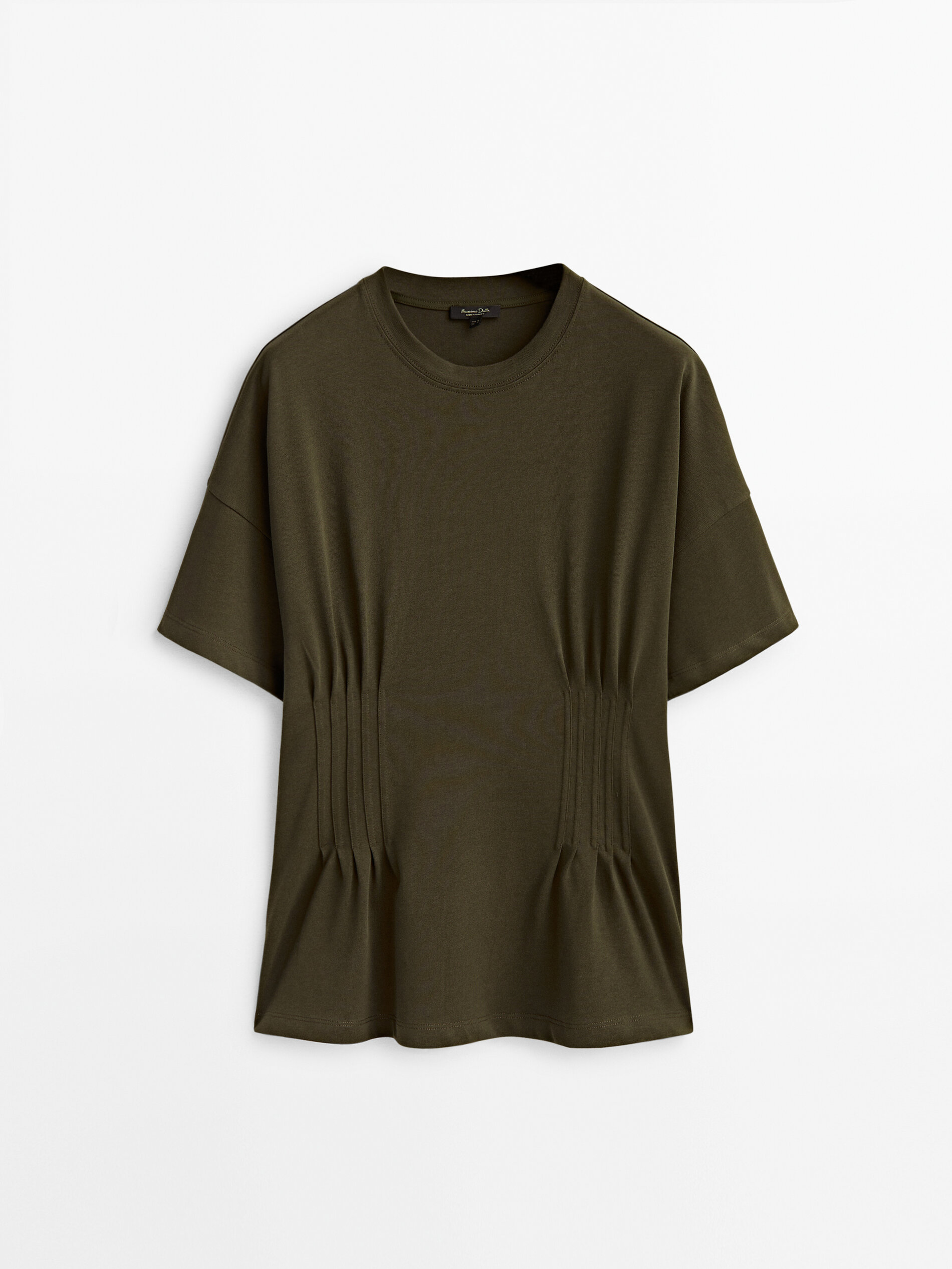 Camiseta algodón frunce cintura - KAKI MEDIO