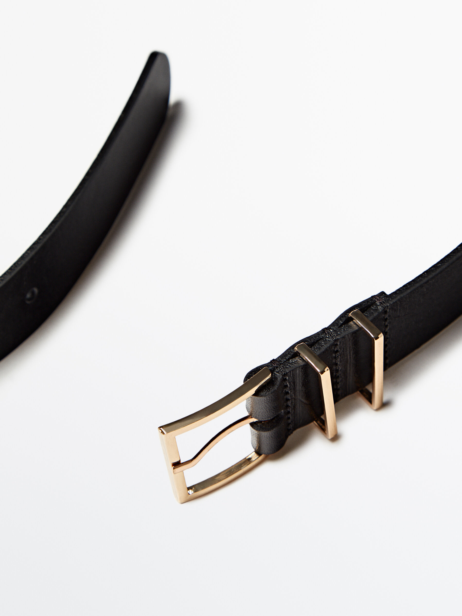 Cinturón piel hebilla cuadrada doble pasador - NEGRO