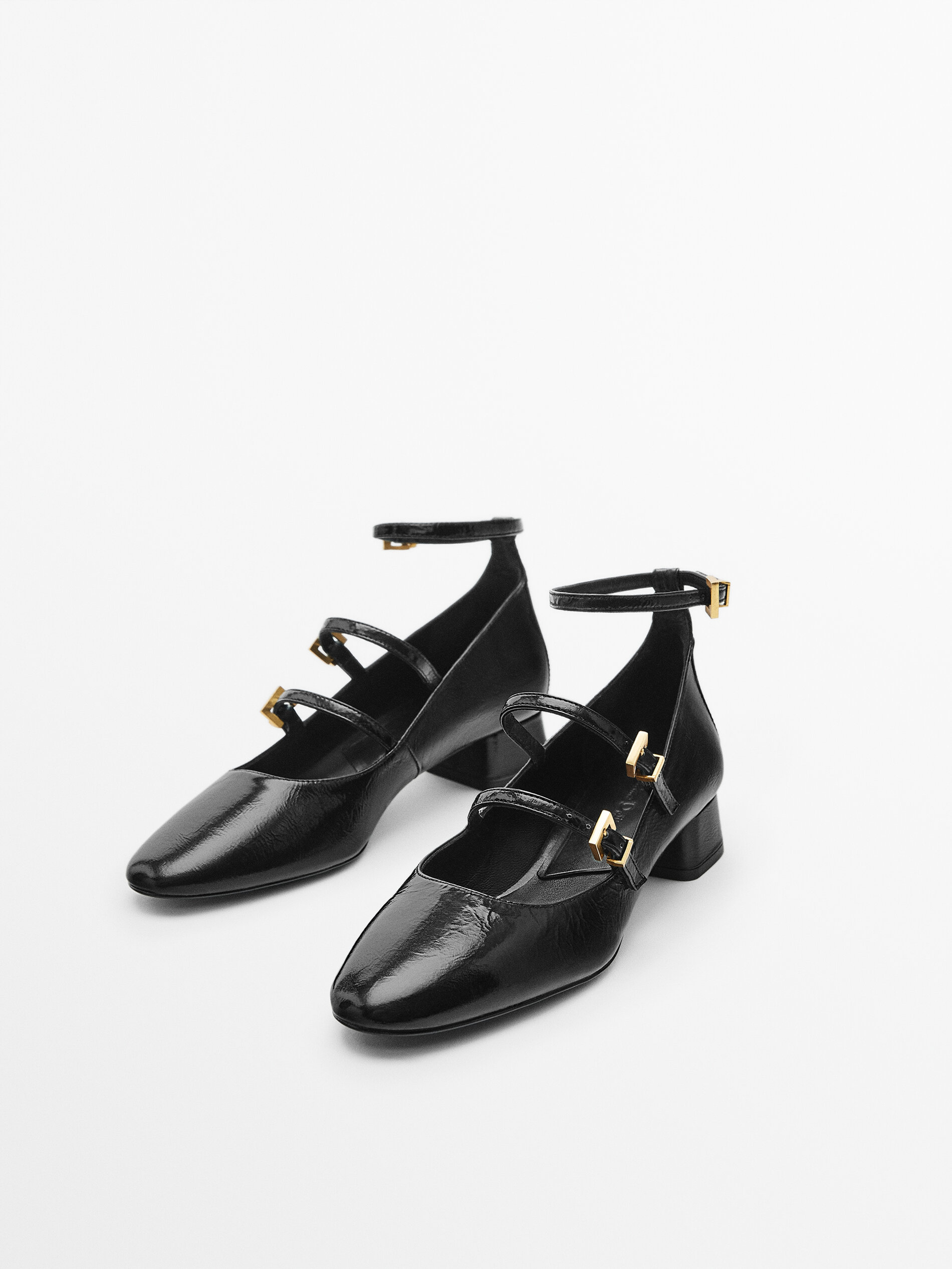 Bailarina tacón piel craquelado - NEGRO