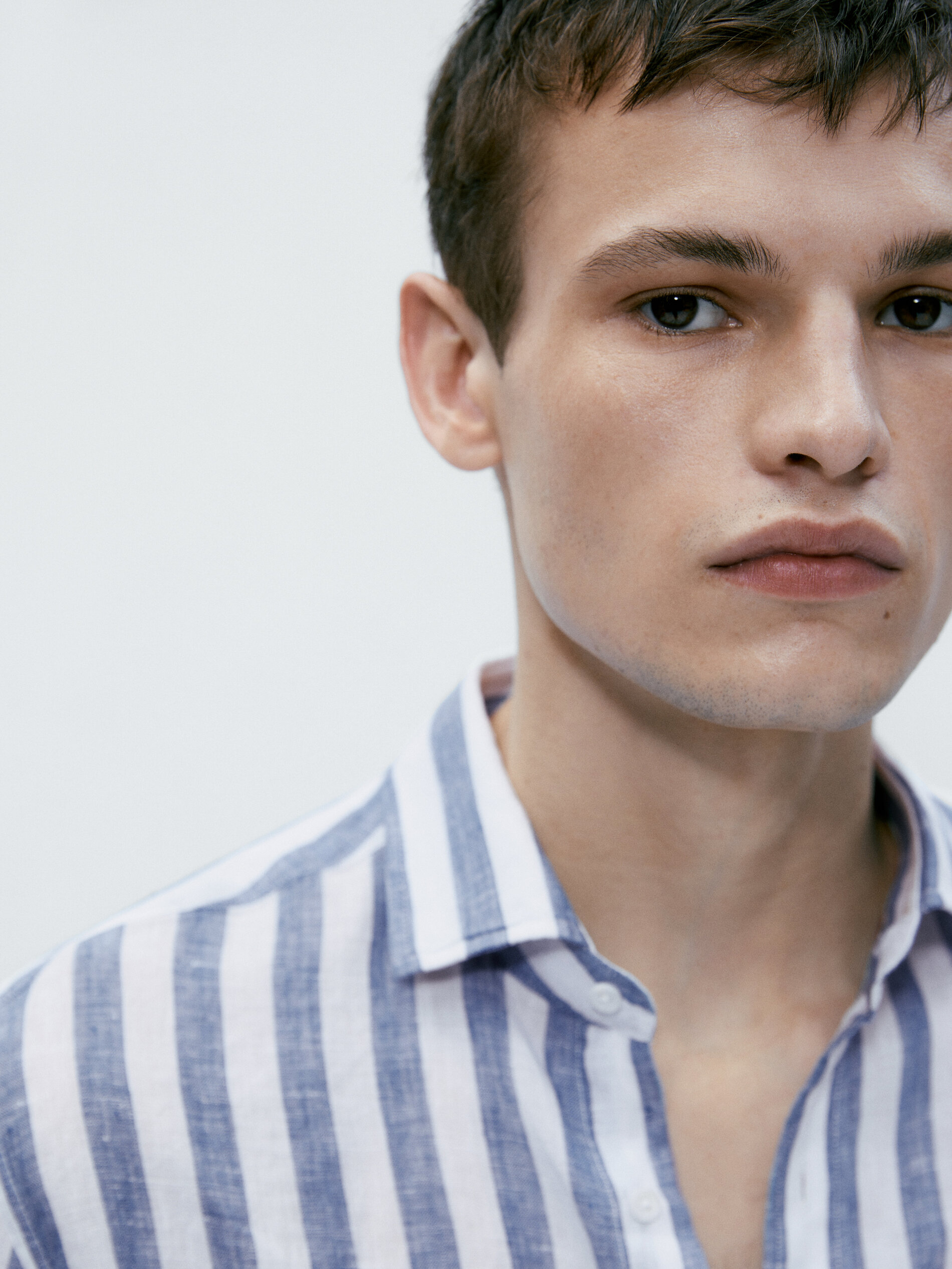 Camisa rayas anchas 100% lino slim fit - AZUL MARINO