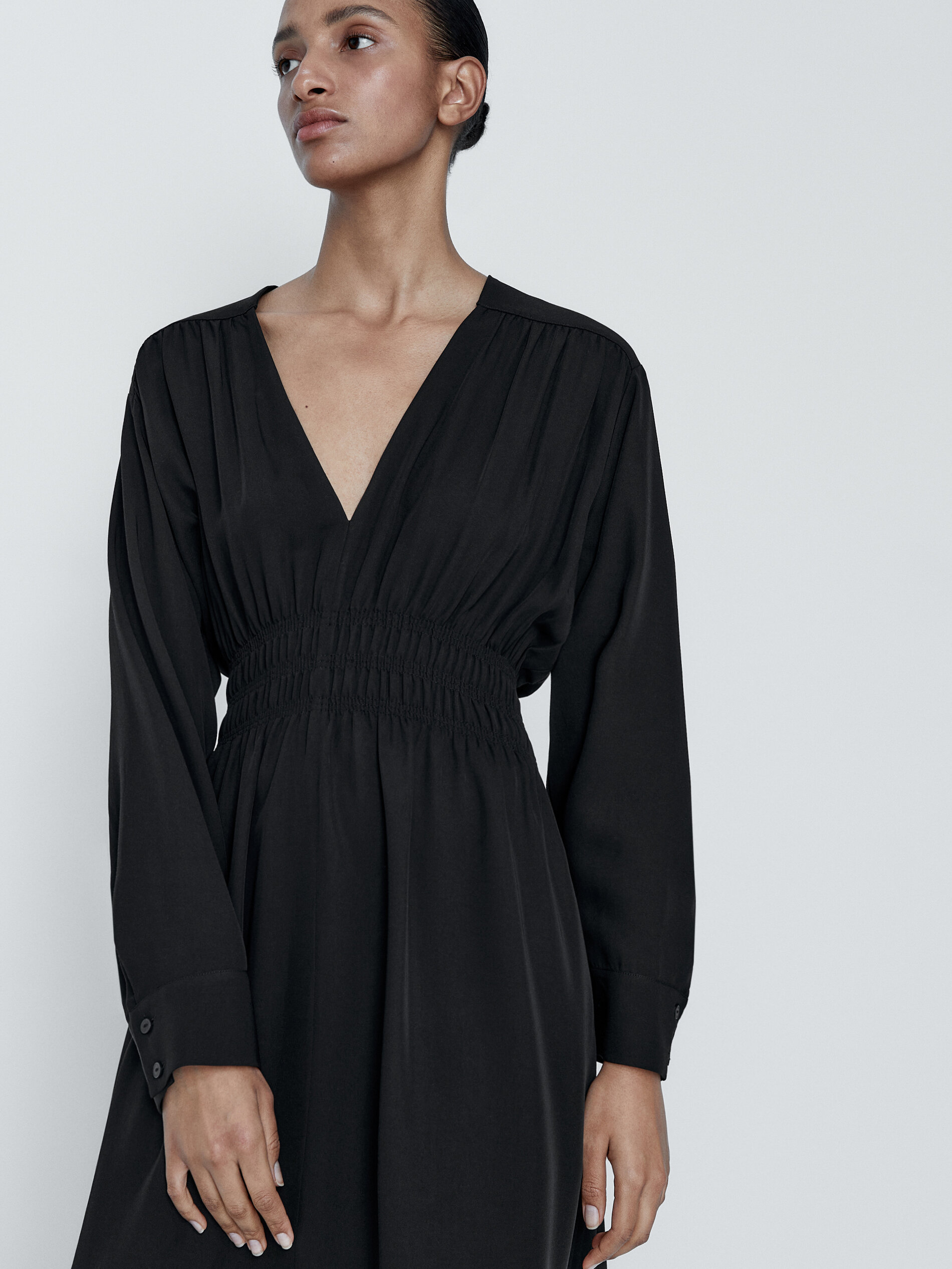 Vestido fluido detalle frunce - PETROLEO