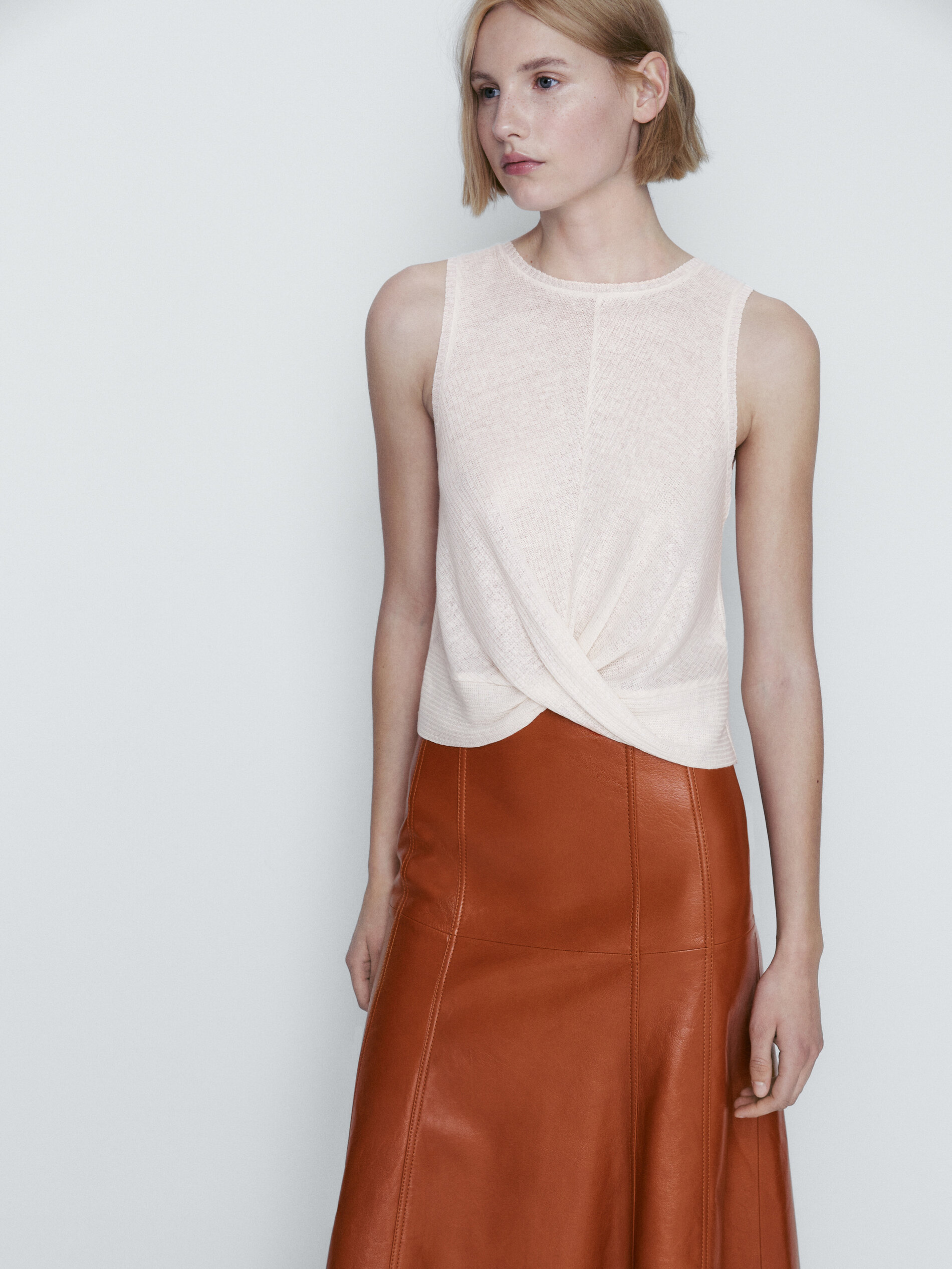 Falda larga piel napa costuras - CUERO