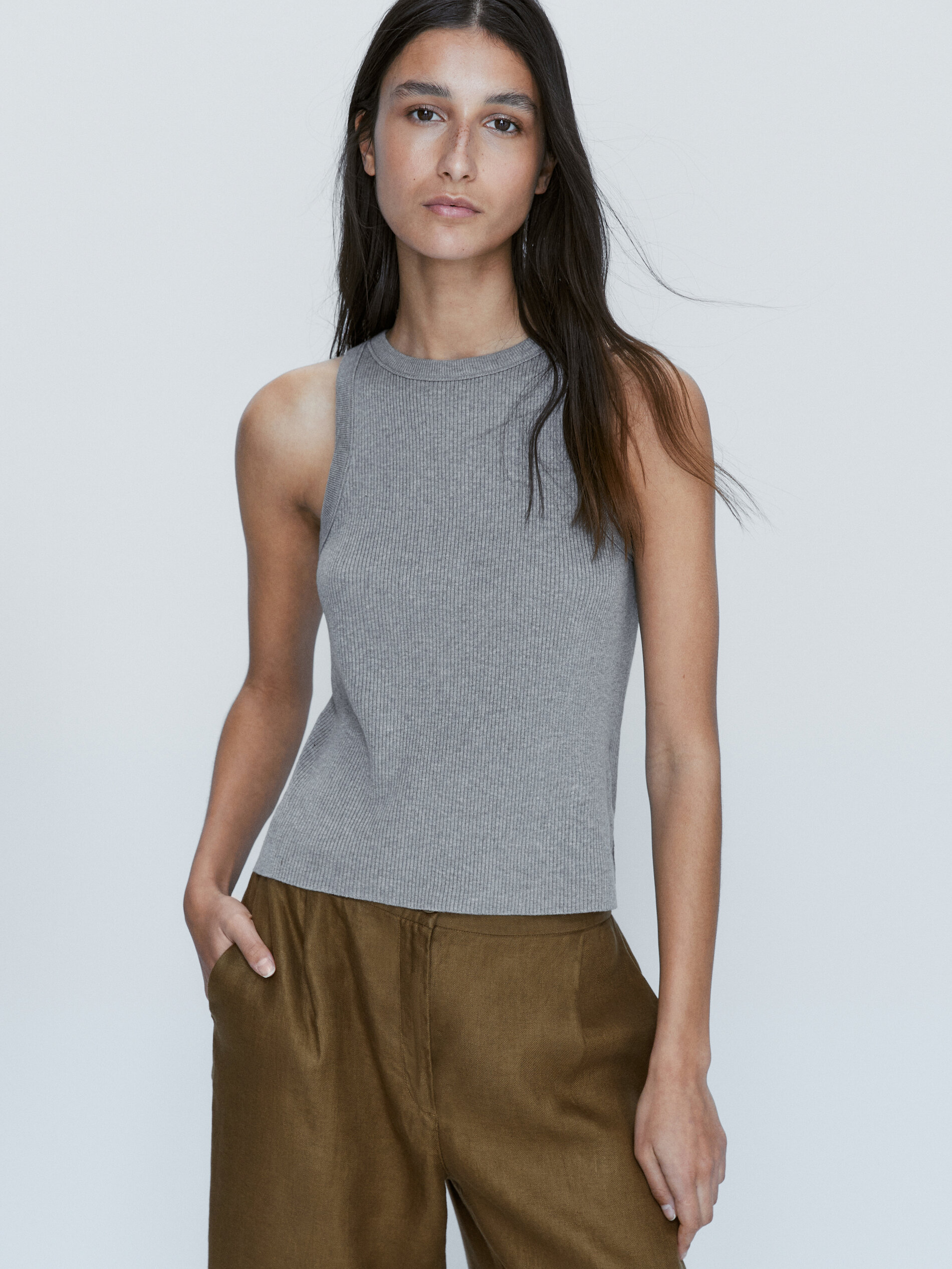 Pantalón lino pinzas jogging fit - KAKI