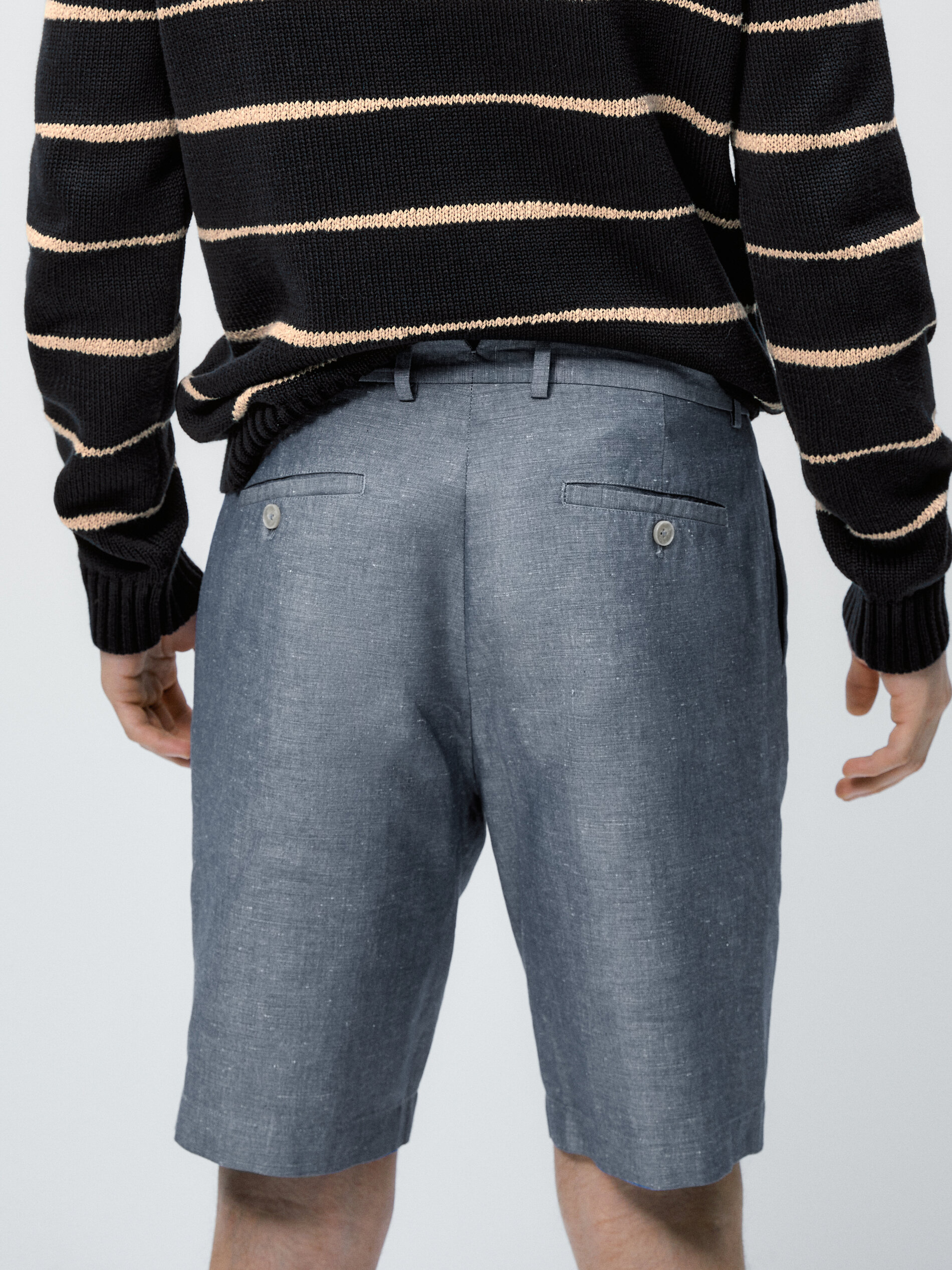 Bermuda pinzas mezcla algodón lino - INDIGO