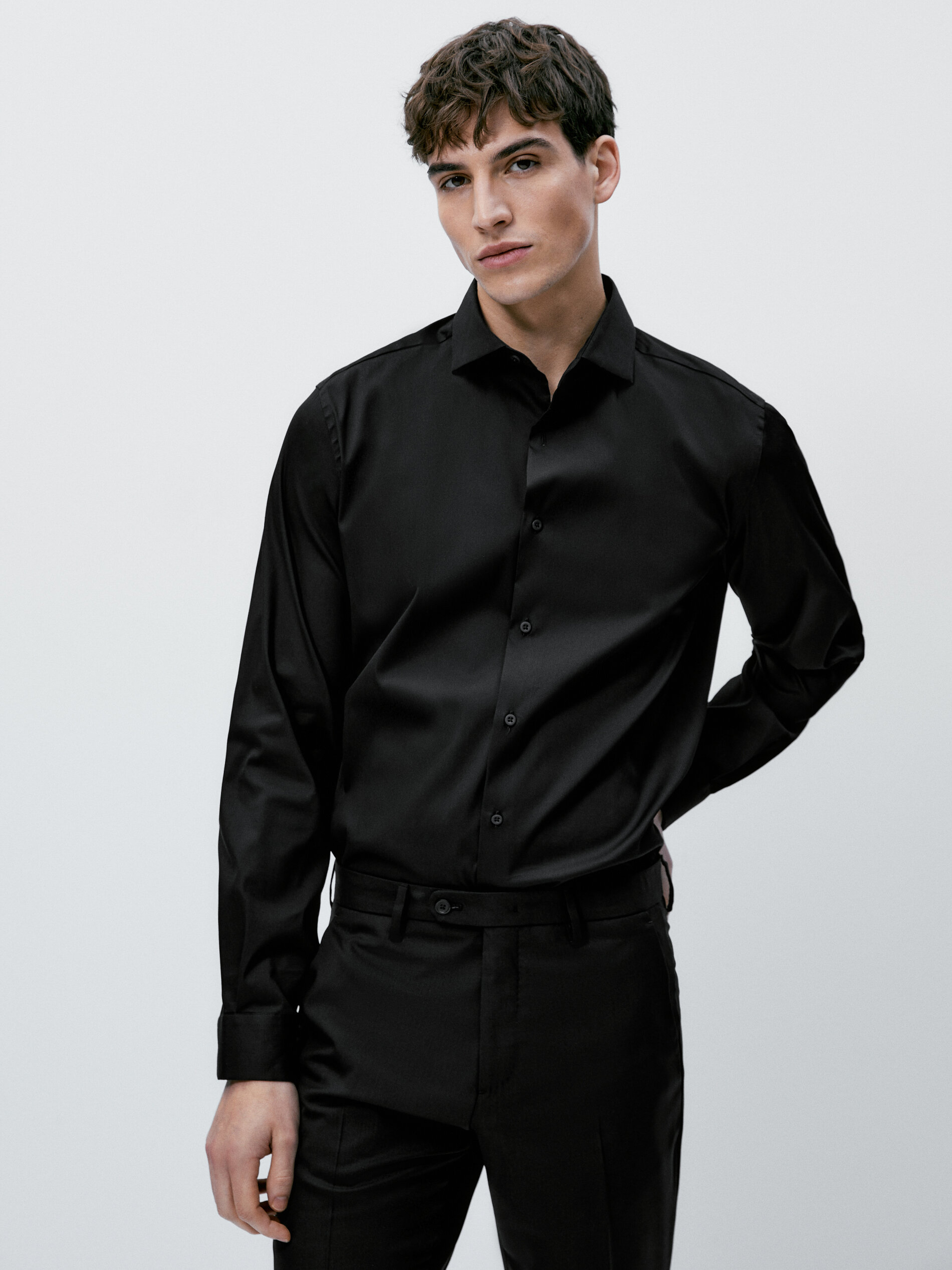 Camisa stretch estructura slim fit - NEGRO