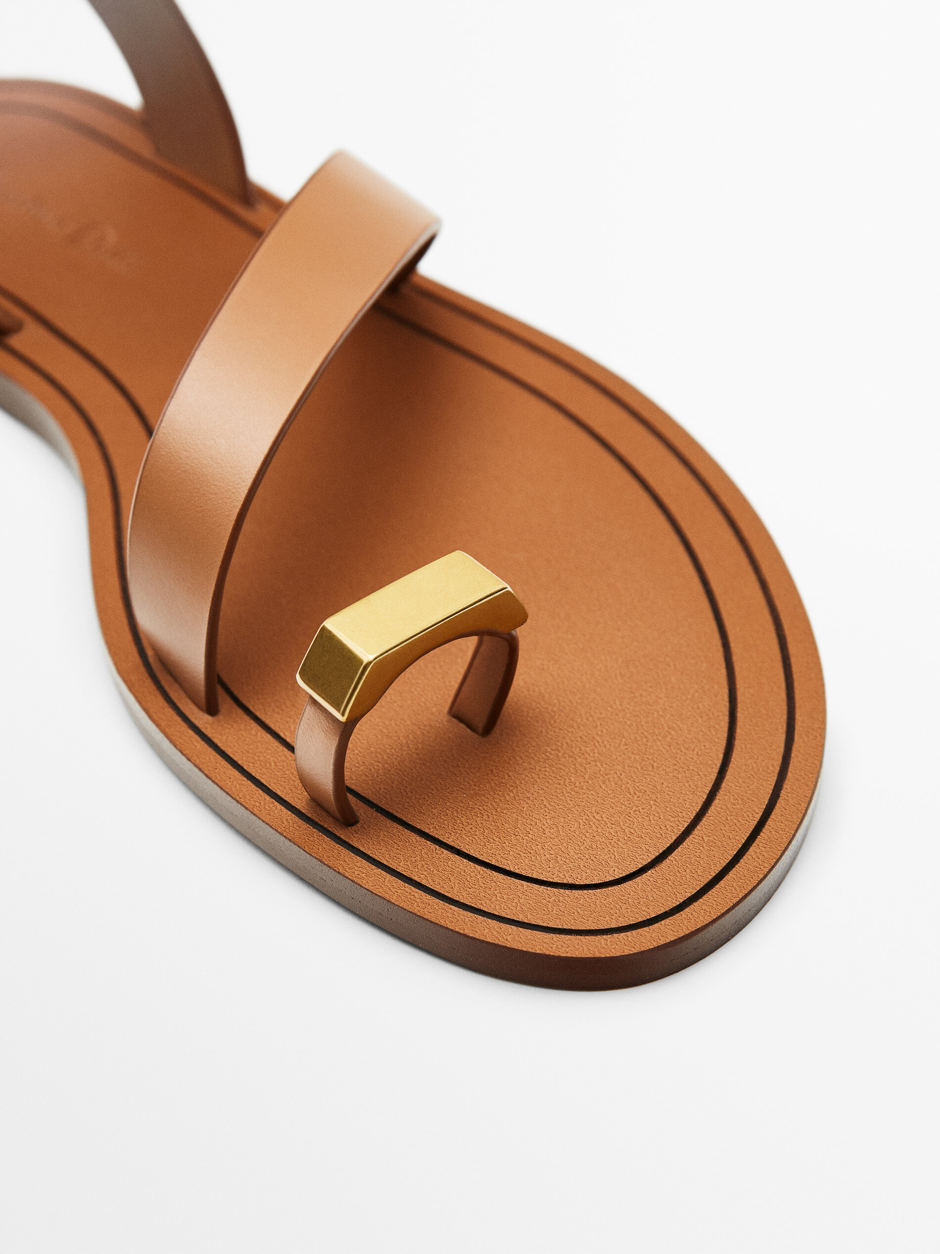 Sandalia plana piel pieza metalizada - CUERO
