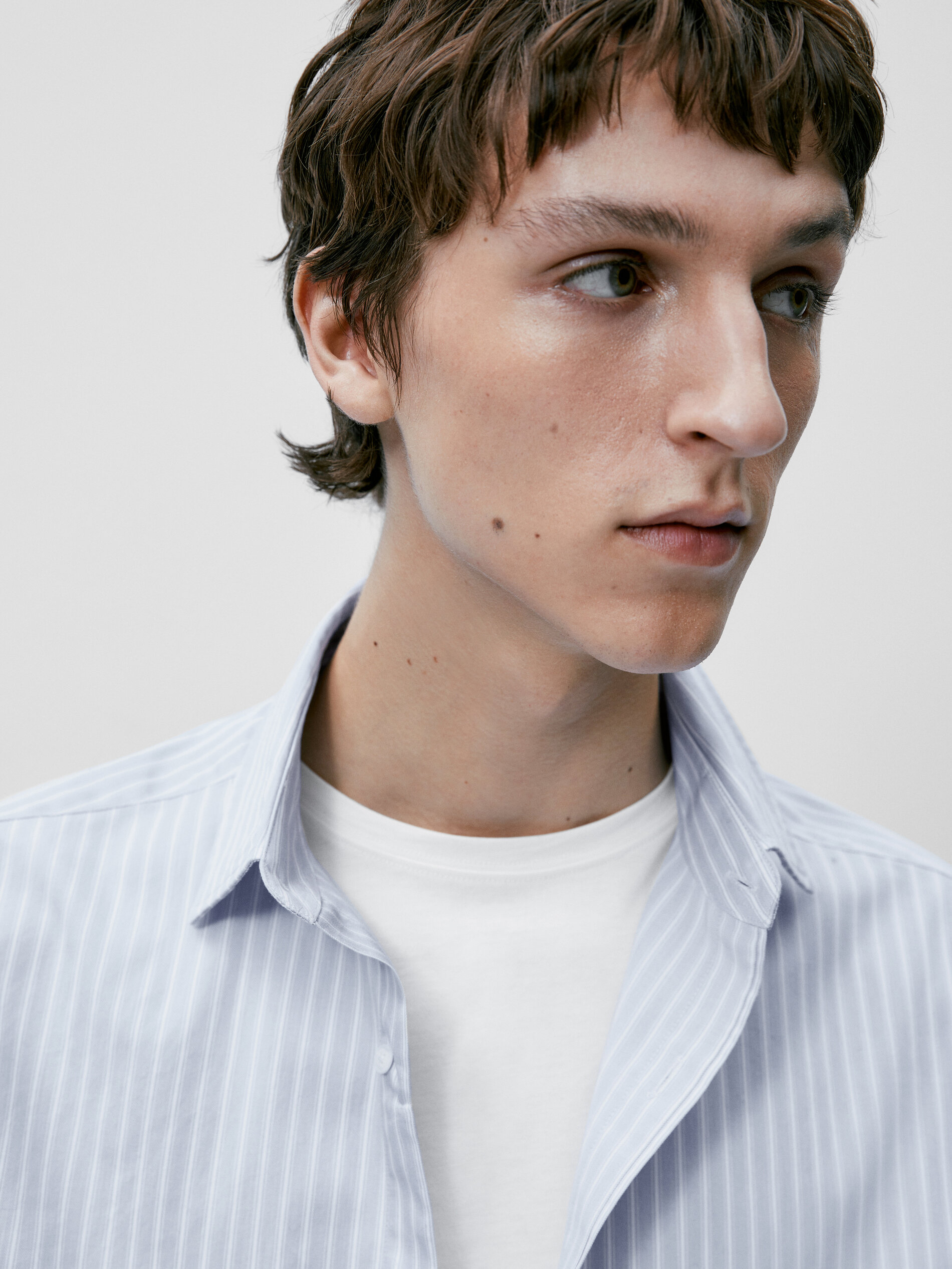 Camisa rayas algodón slim fit - CELESTE