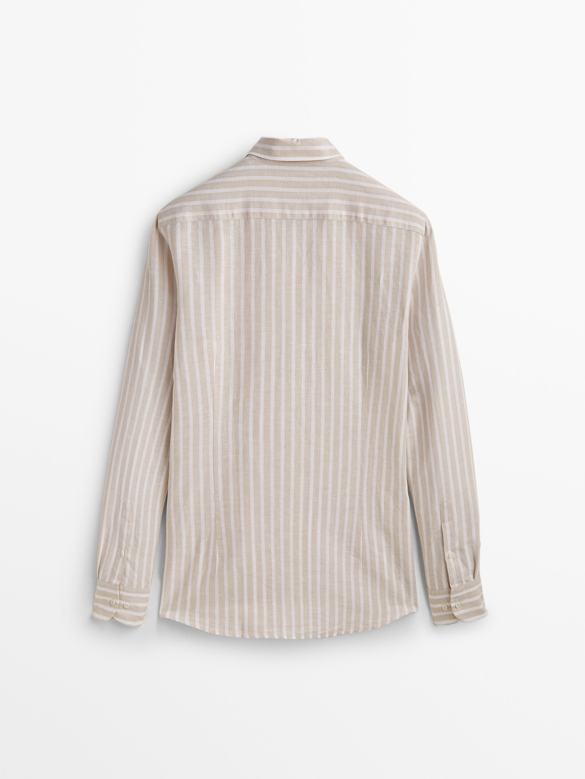 Camisa rayas con lino y algodón slim fit - BEIGE
