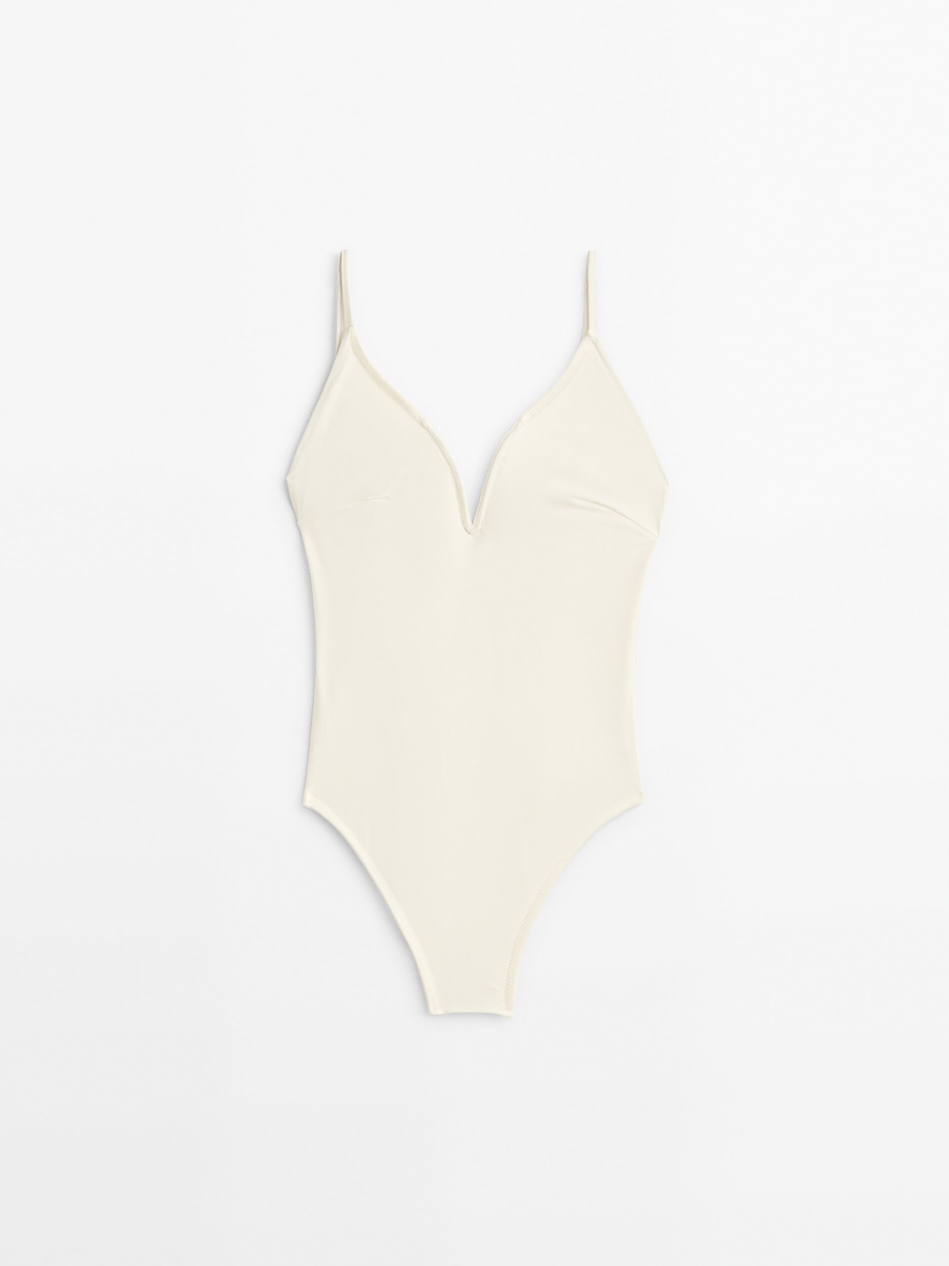 Bañador liso escote V - CRUDO