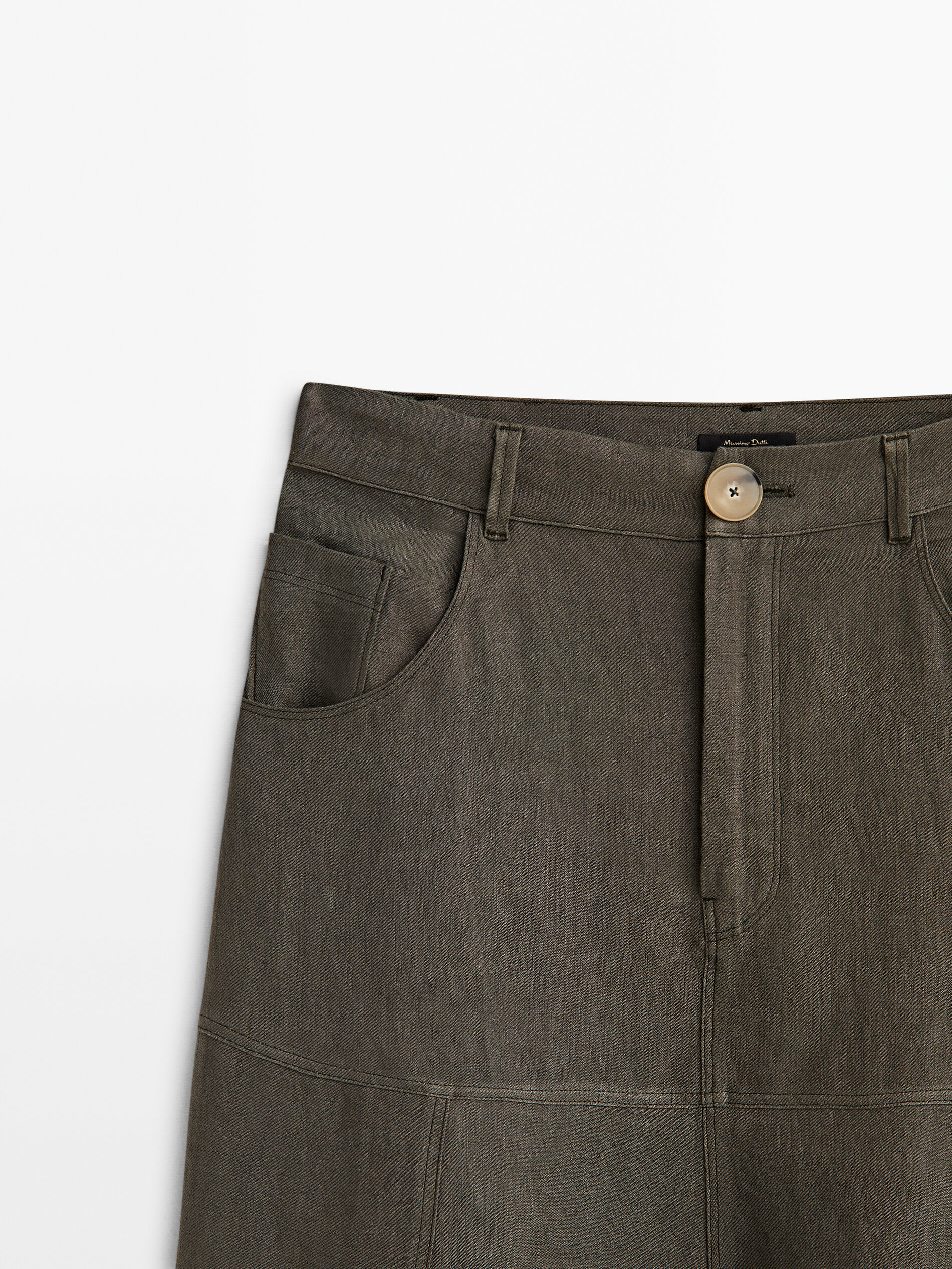 Falda mezcla lino algodón con vuelo - KAKI