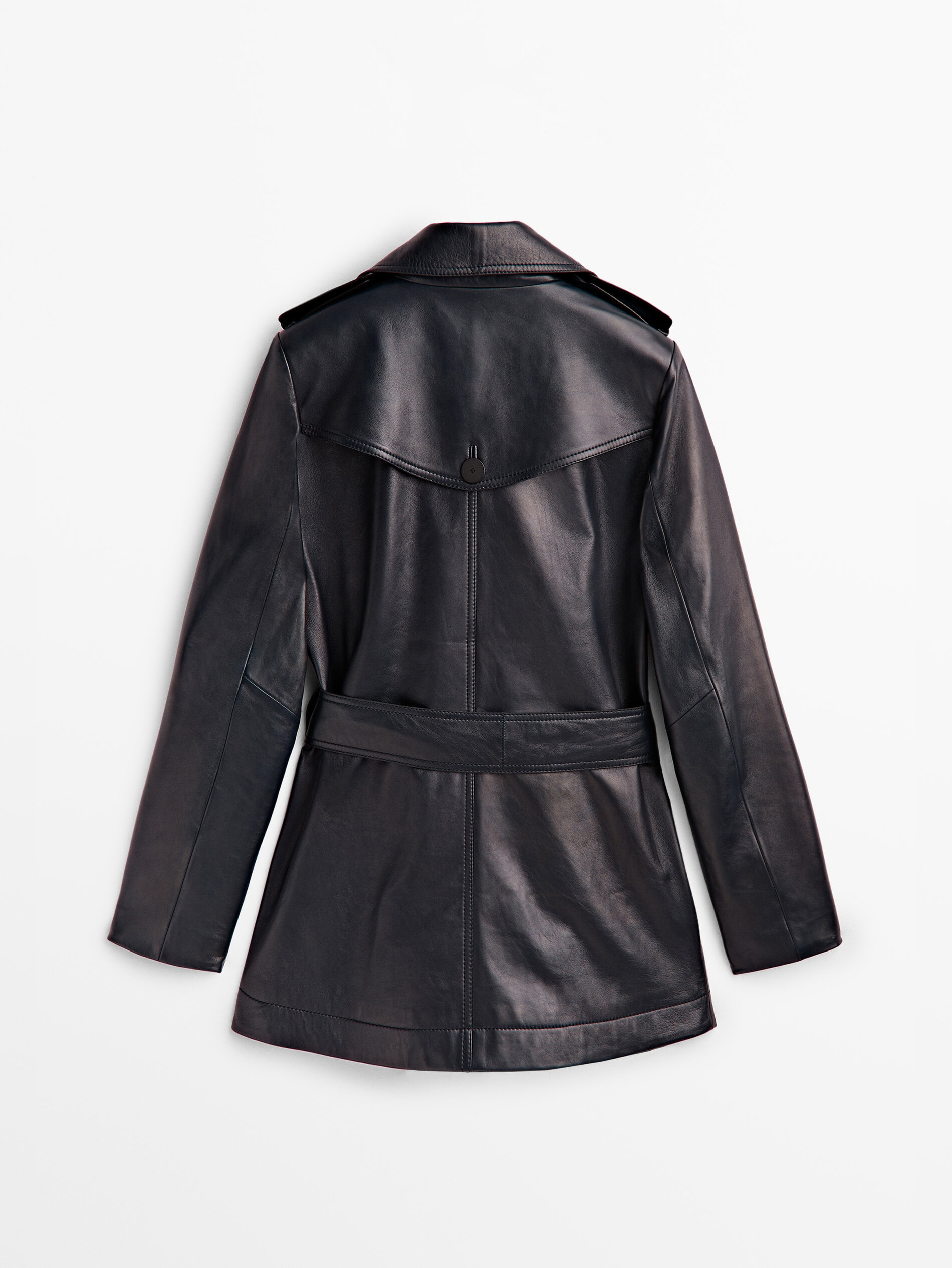 Chaqueta trench corta piel napa - AZUL MARINO