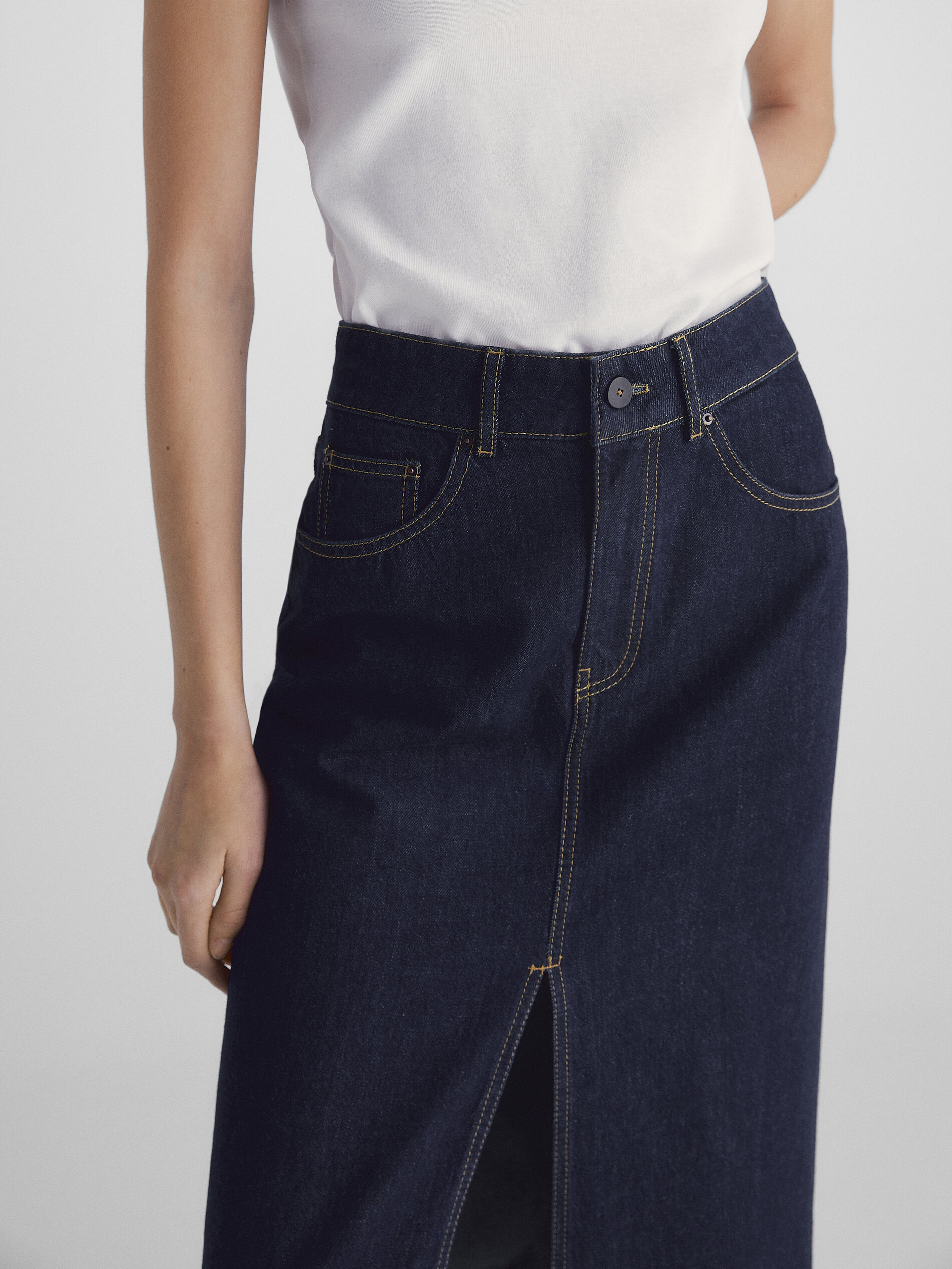 Falda denim tiro alto - AZUL MEDIO