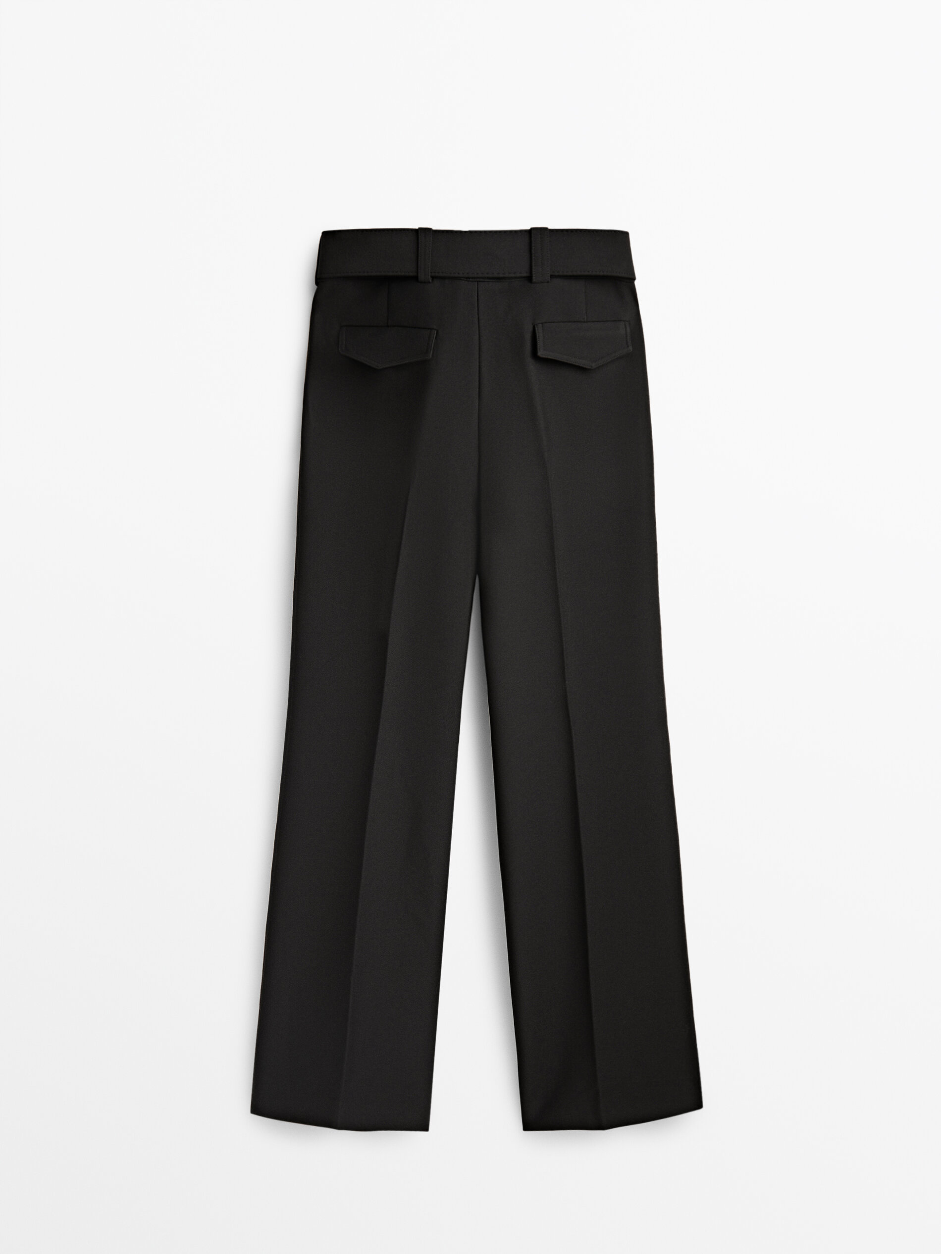 Pantalón tiro alto recto cinturón - NEGRO