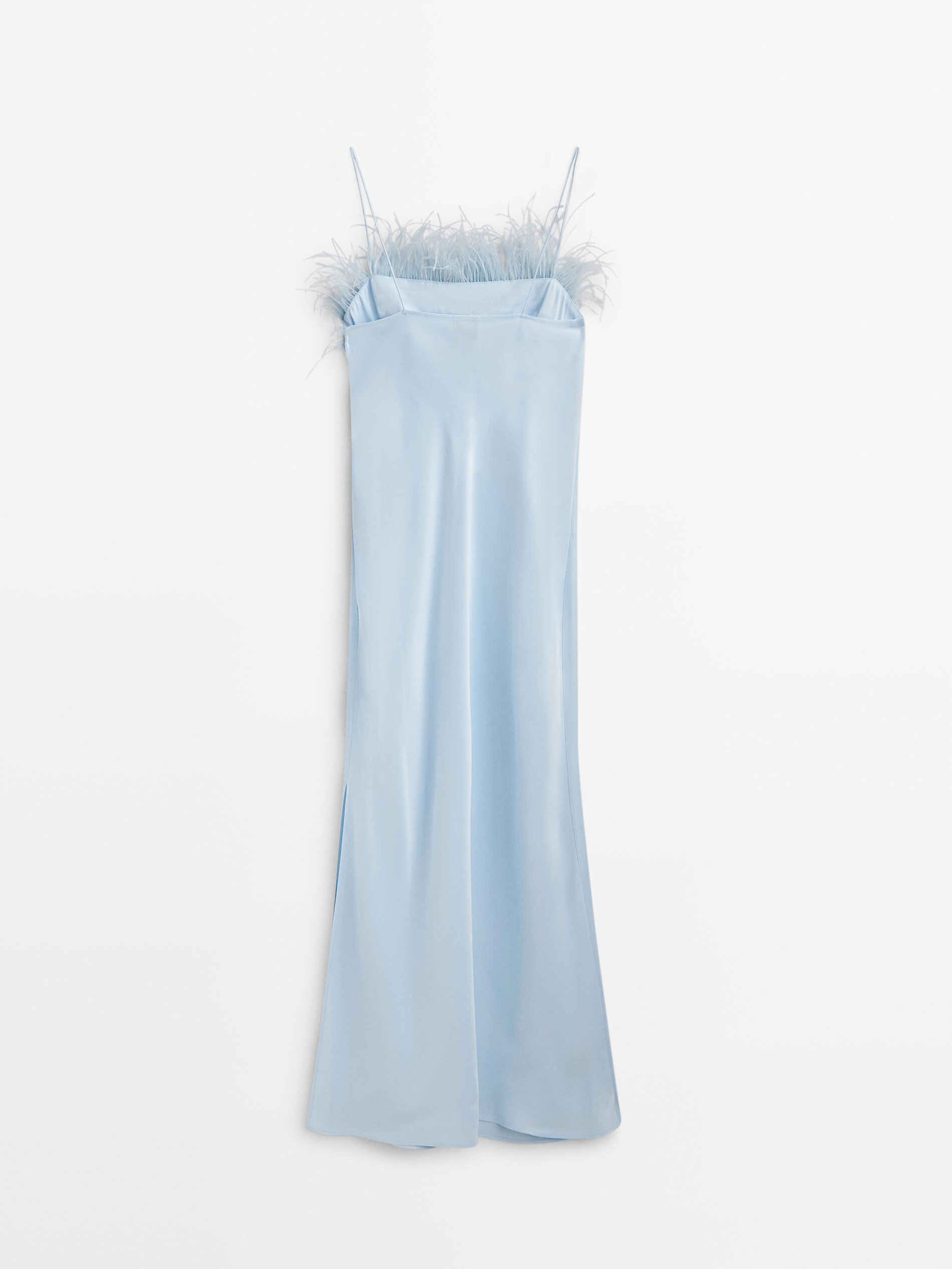Vestido largo detalle plumas -Studio - Azul Claro