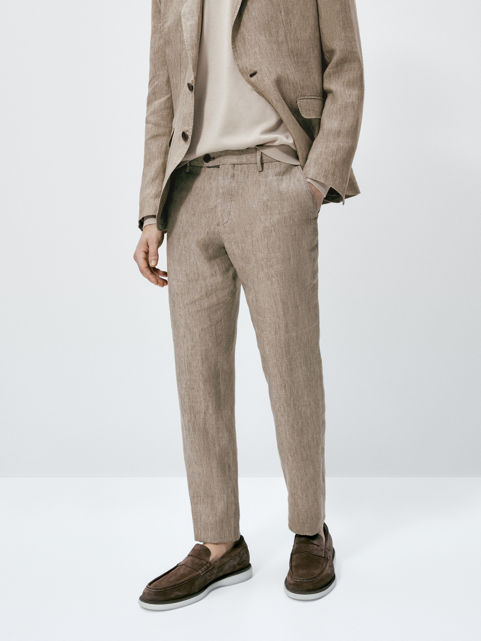 Pantalón traje lino delavé - BEIGE