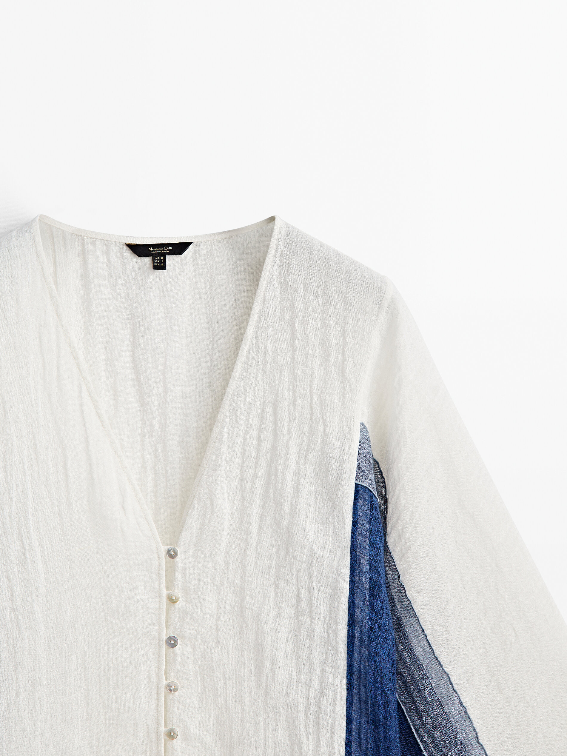 Maxi blusón mezcla lino gofrado combinado - BLANCO