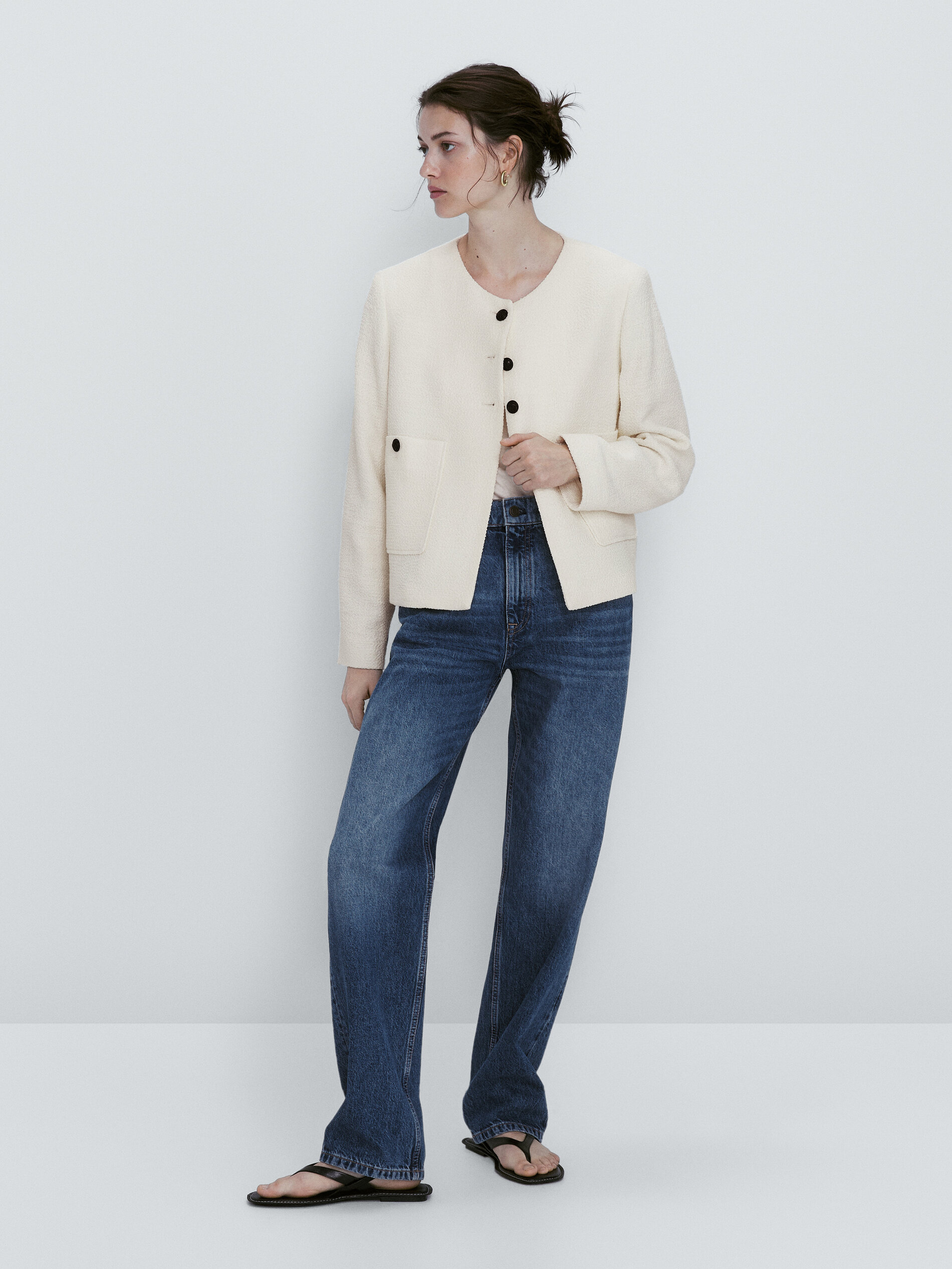 Chaqueta corta botones contraste - CRUDO